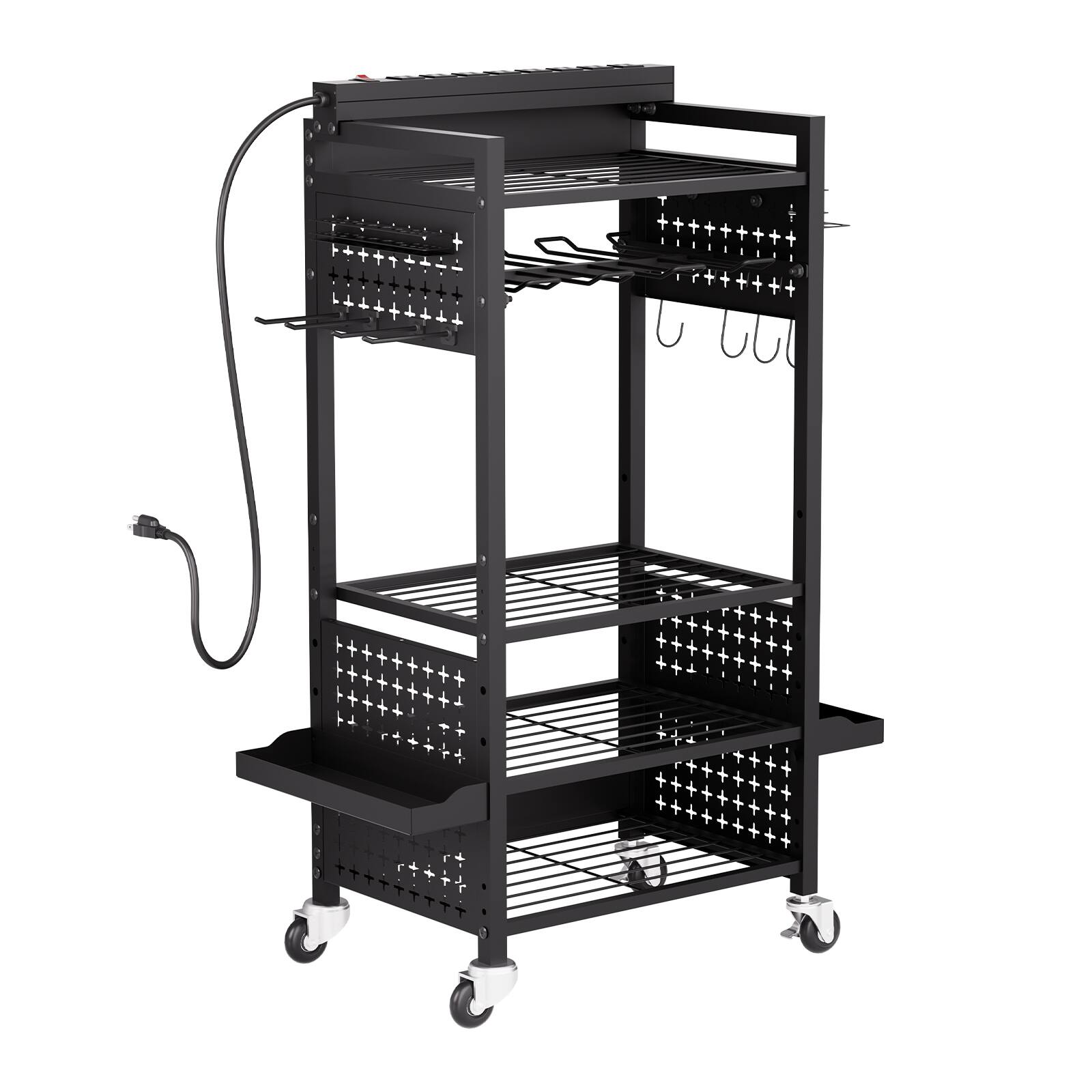 Alt View 5. VEVOR - 5-tier Tool Organizer Cart with Charging Station, 8 AC Outlet, Floor Stand Rolling Drill Holder and Tool Battery Storage - Black.
