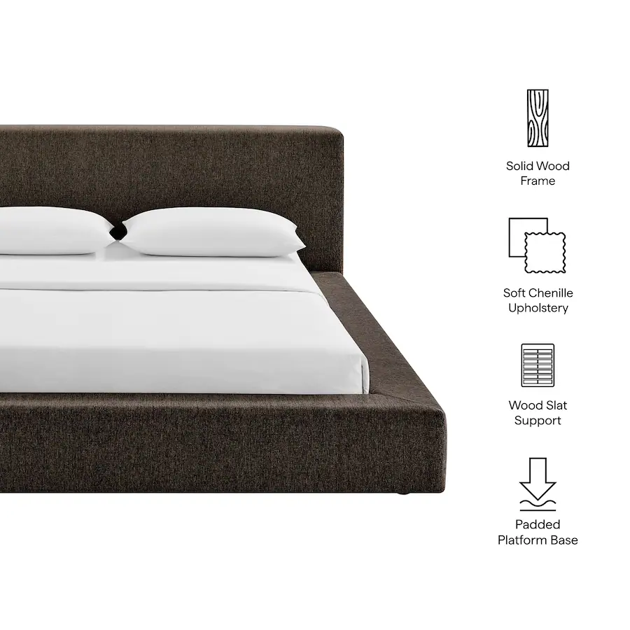 Chair Java Modern Luma Chenille Upholstered Queen Platform Bed Frame by Modway Java ...