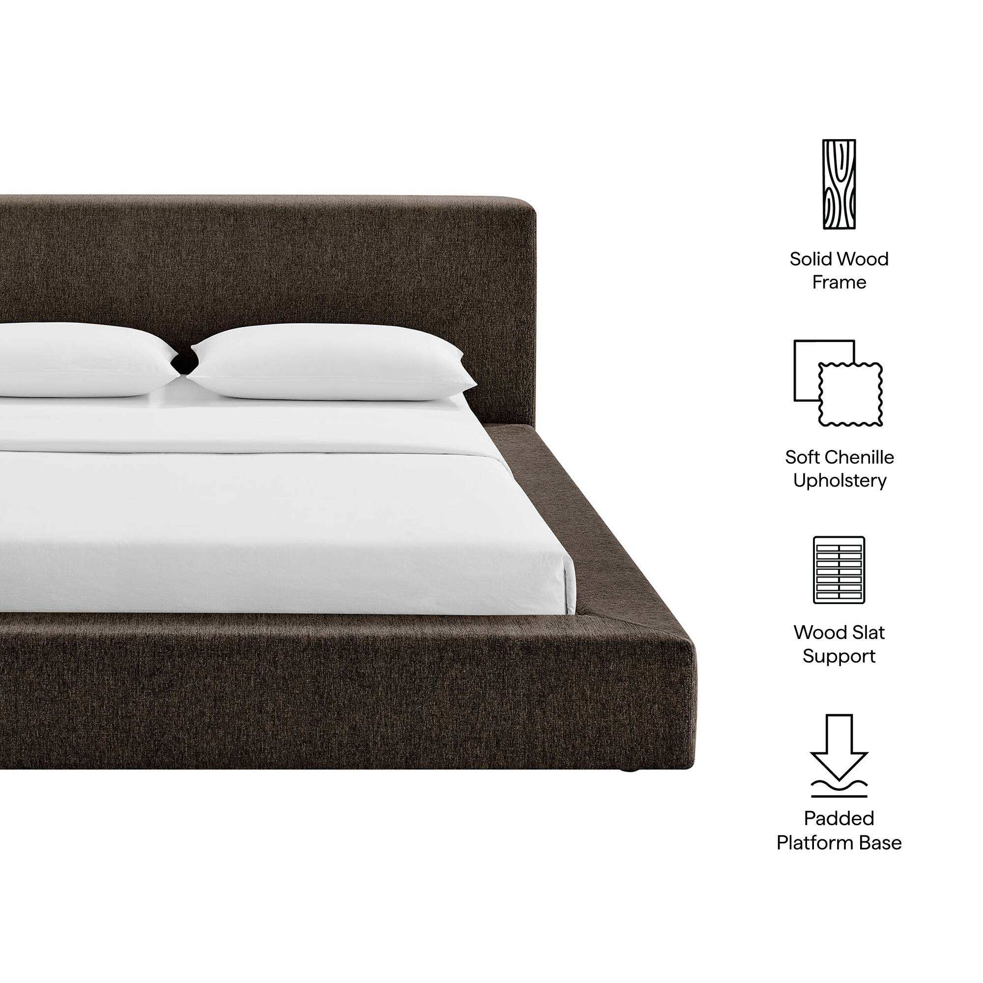 Luma Chenille Upholstered Queen Platform Bed Frame by Modway Java ...