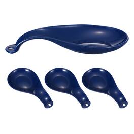 Unique Bargains - 4pcs Spoon Rest, 8.3x4.1" Plastic Spoon Holder Heat Resistant Spatula Ladle Rest Kitchen Utensil Rack - Dark Blue