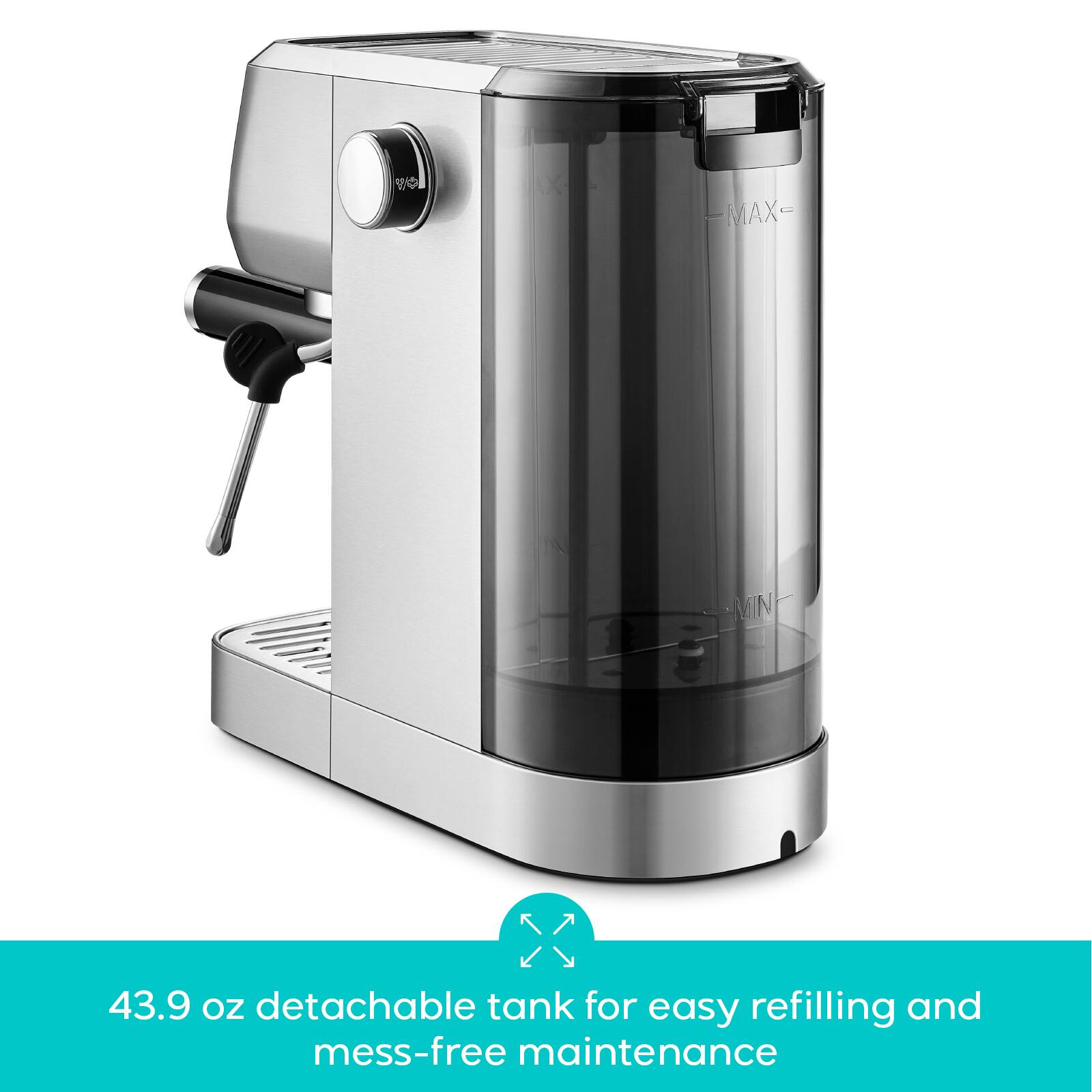 43.9 oz detachable tank for easy refilling and mess-free maintenance