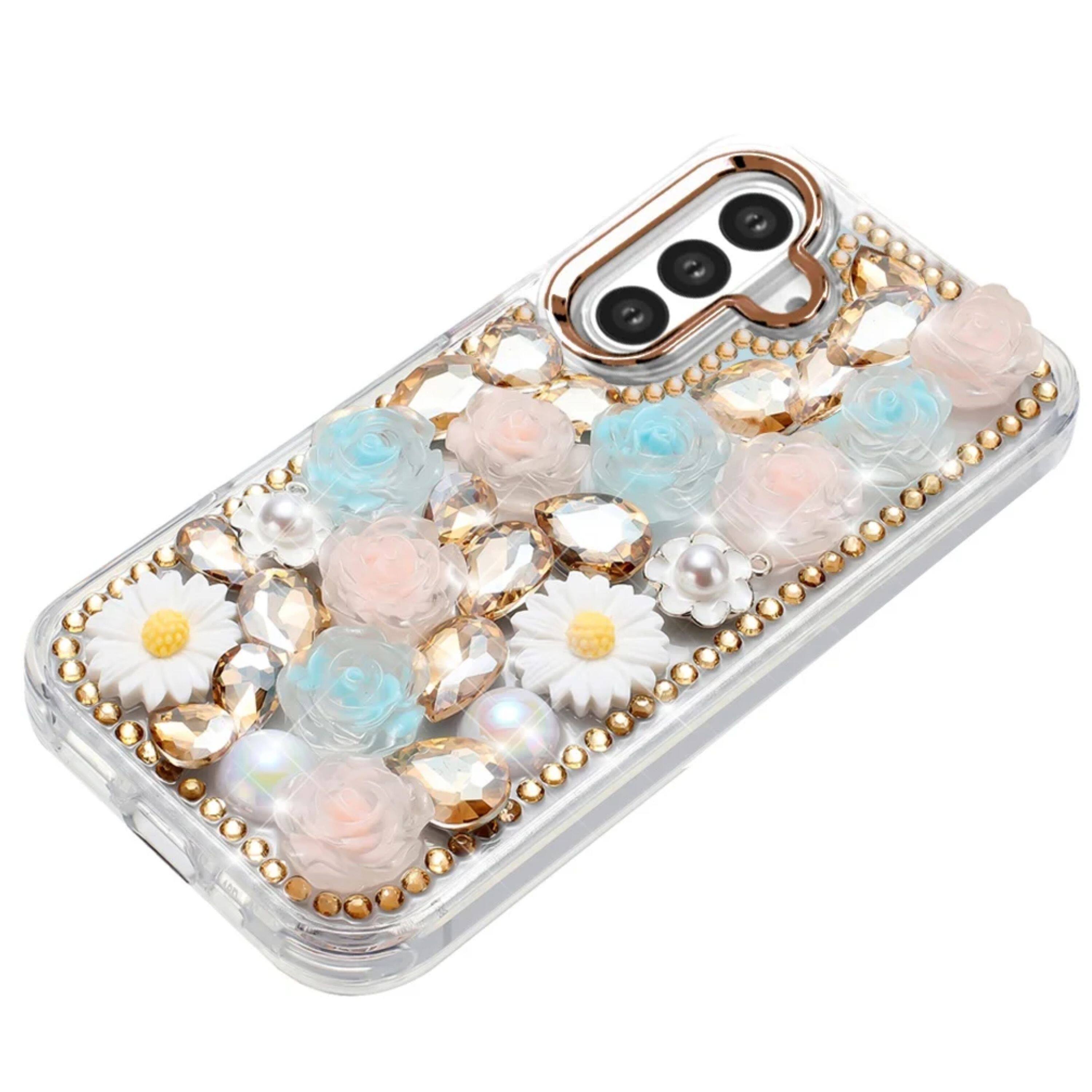 Left. Kitcheniva - Bling Rhinestone Jewel Case Plus Tempered Glass For Samsung S26 Gold - Gold.