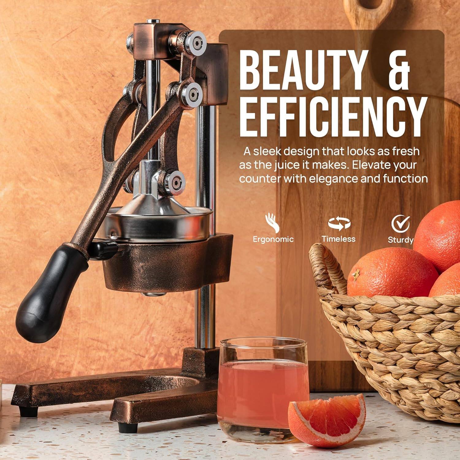 BEAUTY & EFFICIENCY

A sleek design that looks as fresh as the juice it makes. Elevate your counter with elegance and function

Ergonomic  
Timeless  
Sturdy