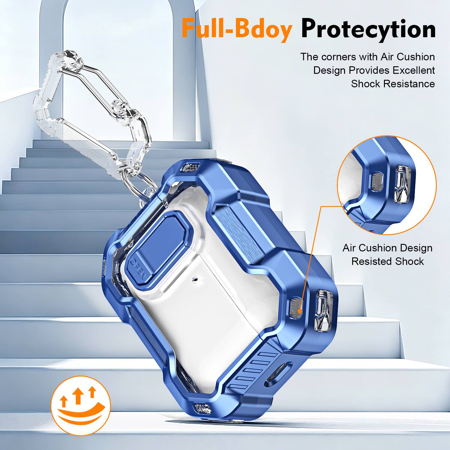 Full-Body Protection

The corners with Air Cushion Design Provides Excellent Shock Resistance

OPEN Air Cushion Design Resisted Shock