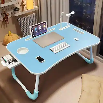 Front. Furno Fusion - Blue Portable Foldable Laptop Bed Desk with 4 USB Ports,Cooling Fan, LED Light,Storage Drawer and Cup Holder.