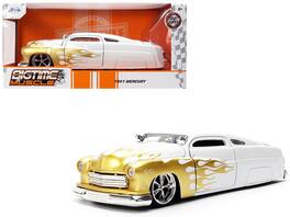 1951 Mercury Coupe Flames "Bigtime Muscle" Series 1/24 Diecast Model Car by Jada - White with Gold
