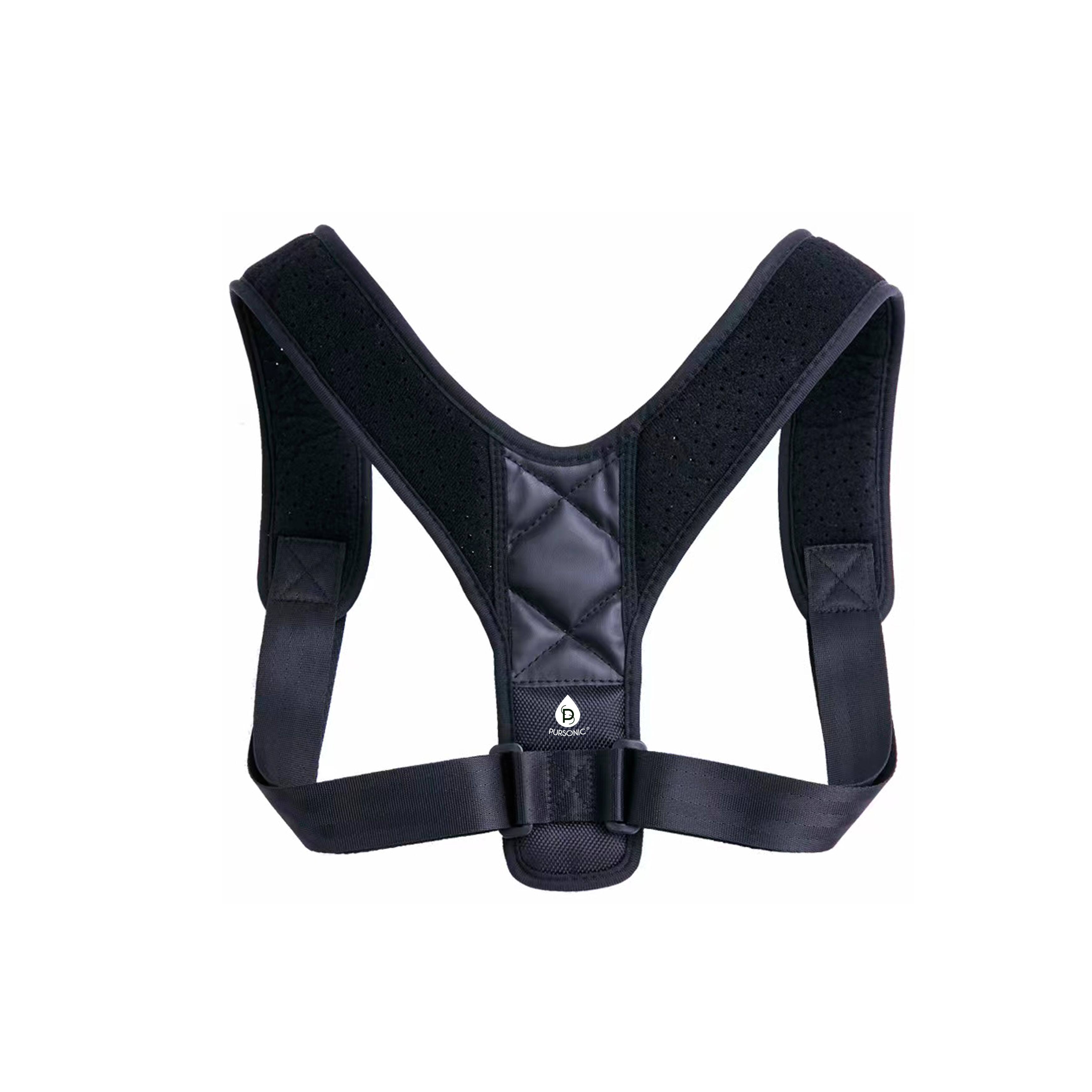 Left. Pursonic - Adjustable Posture Corrector Upper Back, Neck and Clavicle Support - Black.