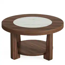 Kadyn - Center Coffee Table, Living Room Table,Wood Coffee Table, Round 2-Tier Accent Center Table - Brown