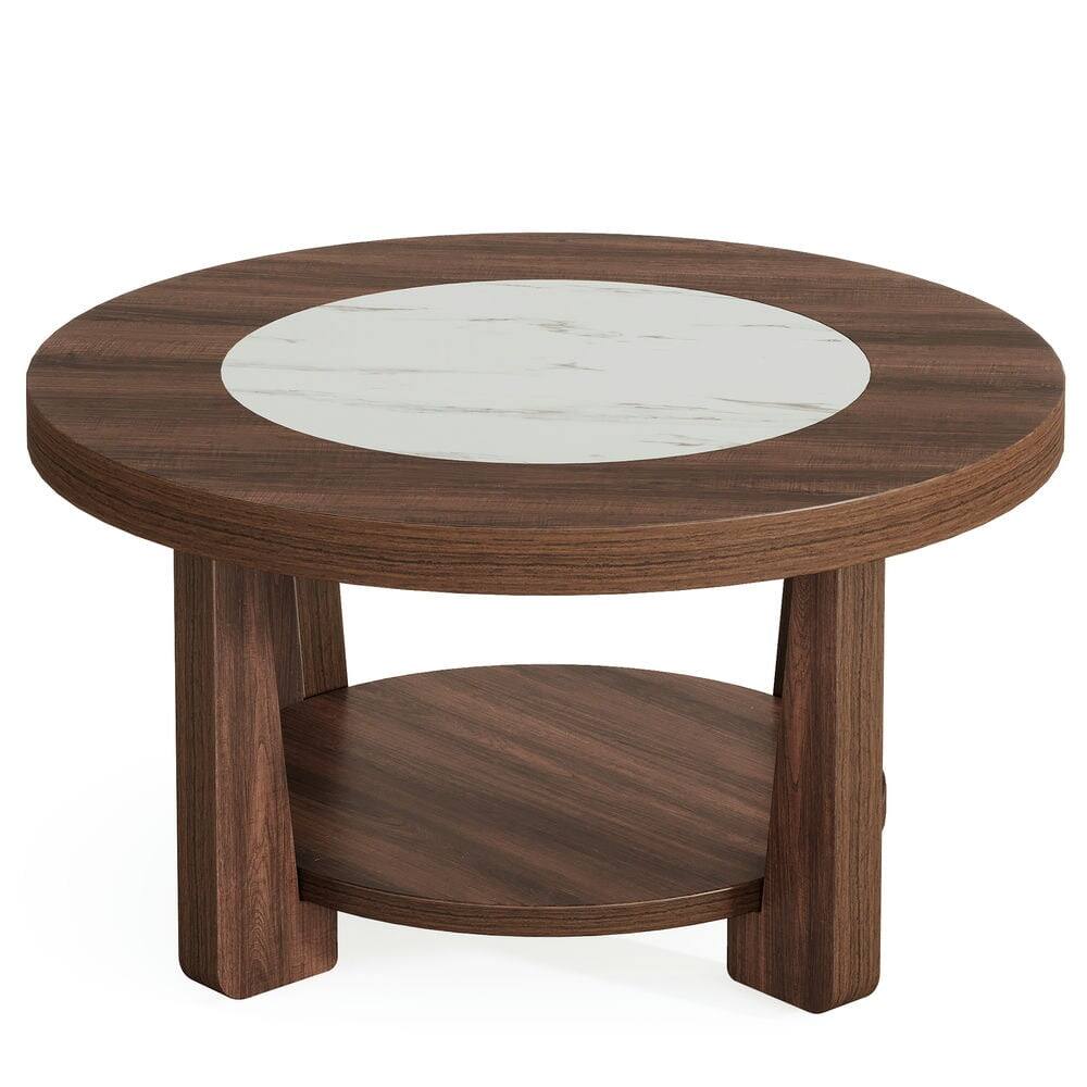 Front. Kadyn - Kadyn Center Coffee Table, Living Room Table,Wood Coffee Table, Round 2-Tier Accent Center Table - Brown.