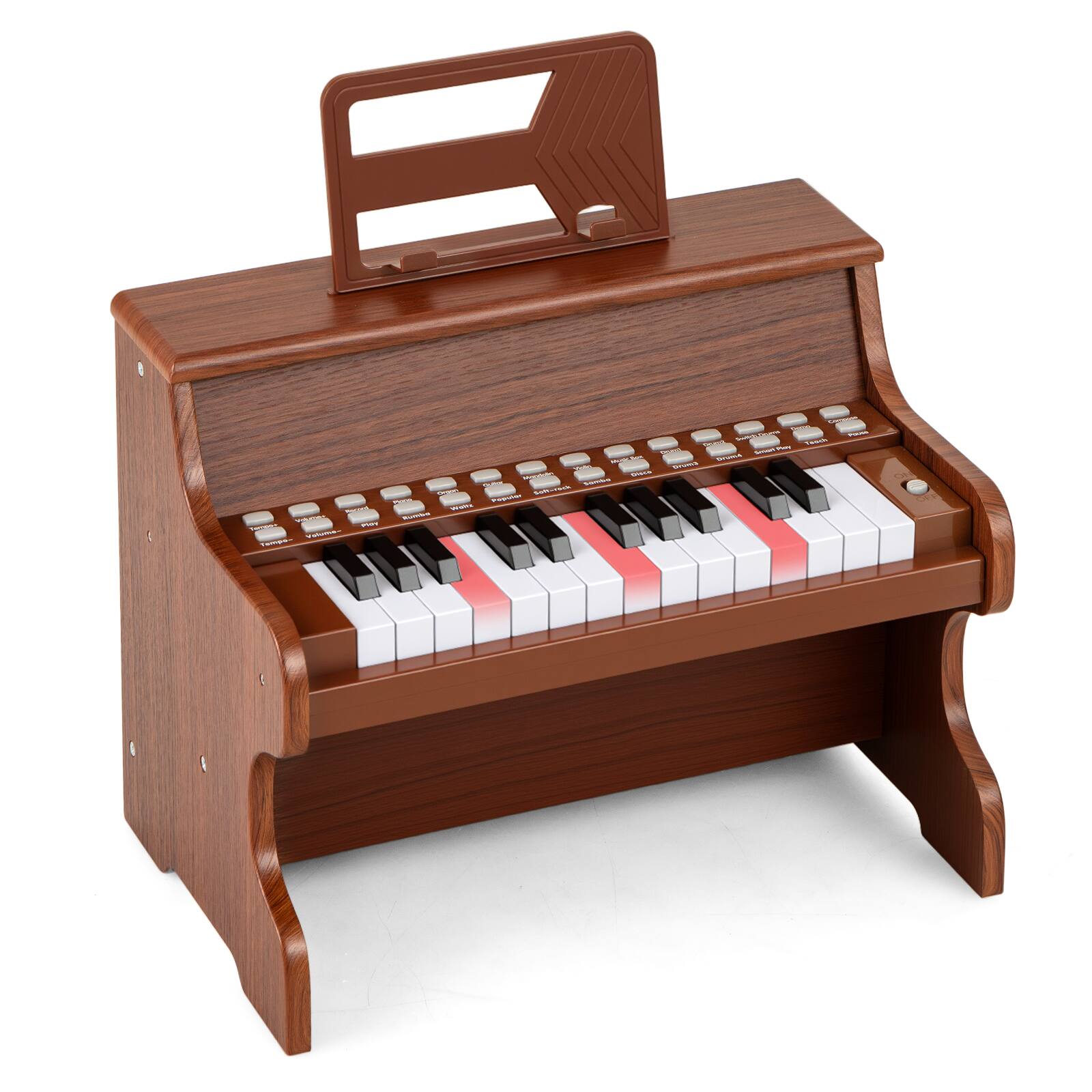 Front. Gymax - Gymax 25 Keys Digital Piano w/Music Stand Teaching Mode Lighted Keys 6 Instruments Brown - Brown.