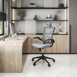 Loheer - High Back Mesh Office Chair Executive Desk Chair with Headrest - Silver Grey