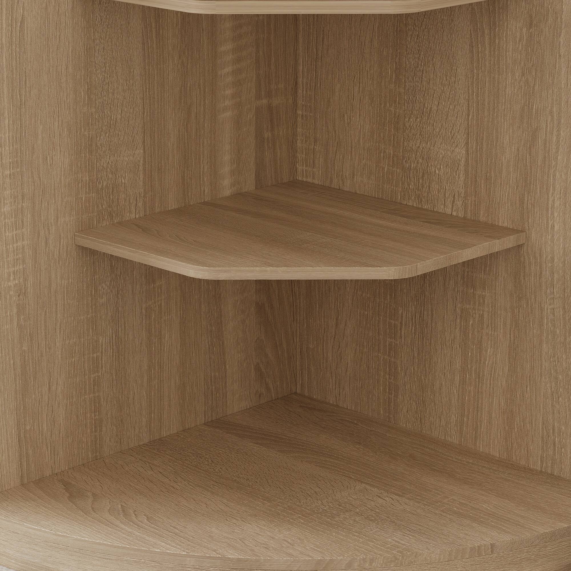 Alt View 4. Famapy - L-Shaped Multipurpose Reception Desk – Light Oak Finish, Open Shelves & Drawers for Coffee Shop, Retail, Office - Wooden.