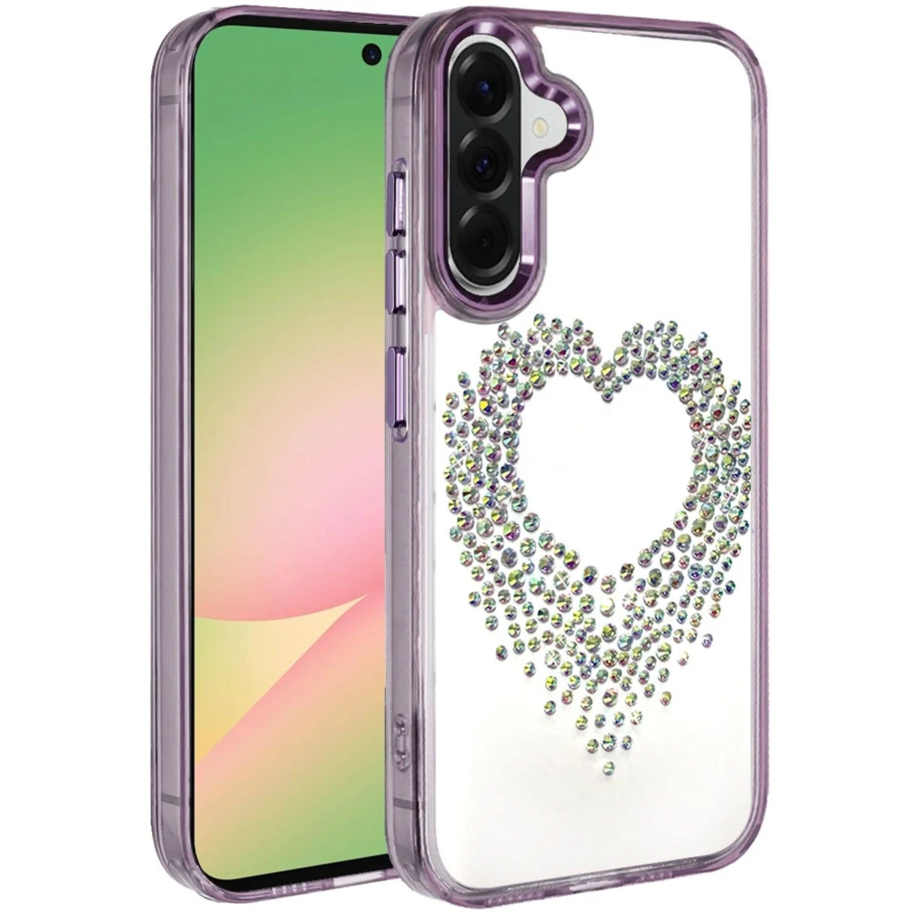 Left. Kitcheniva - Heart Shaped Rhinestones Phone Cover With Tempered Glass For Samsung Galaxy A57 5G Rose Gold - Rose Gold.