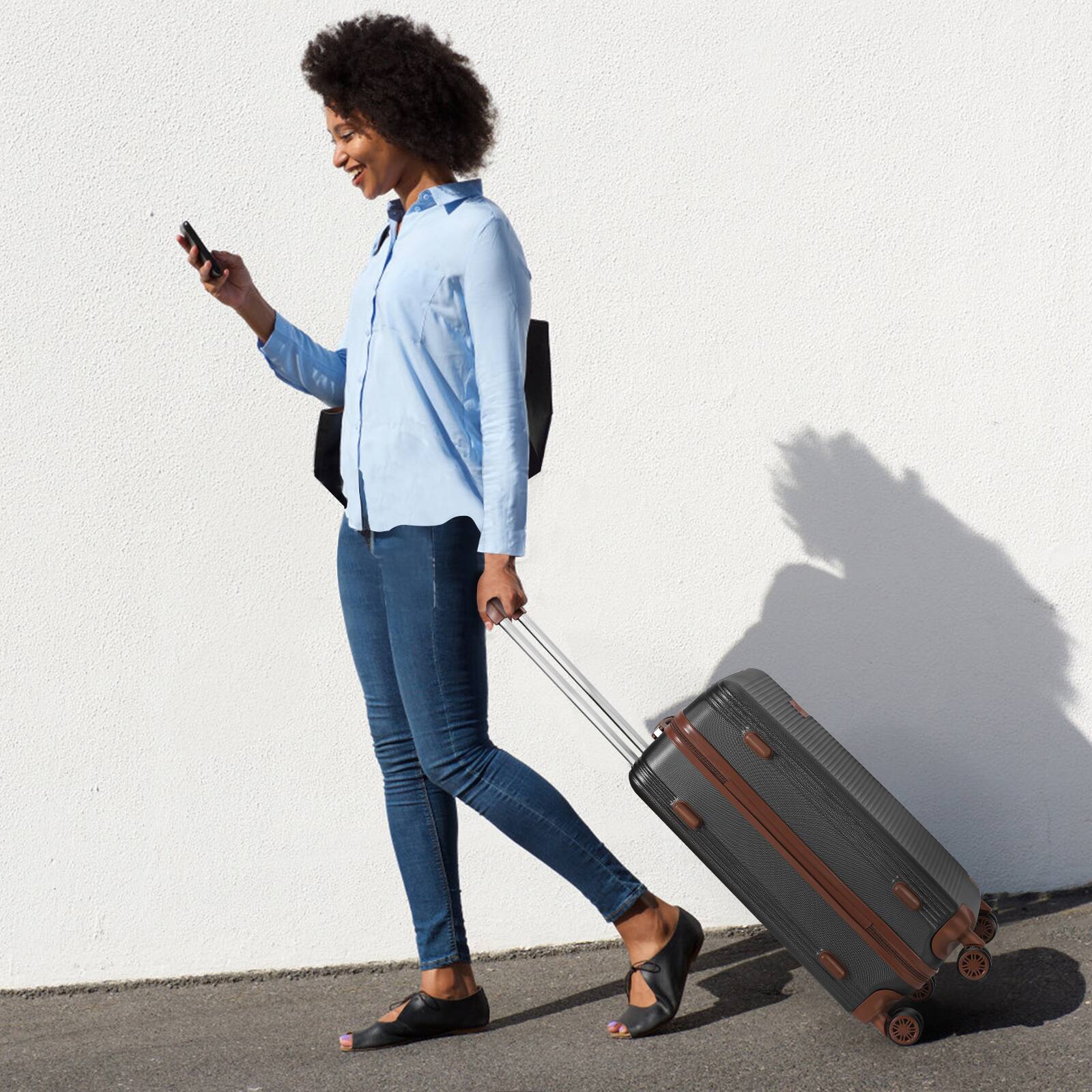 Alt View 3. Oumilen - 3 Piece Gray Luggage Set – 20" + 24" + 28" ABS+PC Hardshell Suitcases, Spinner Wheels with TSA Lock - Gray.