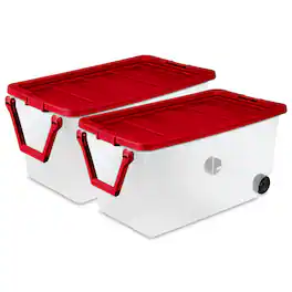 Sterilite - 160 Qt Wheeled Storage Box, Large Plastic Container with Lid, 2 Pack - Rocket Red