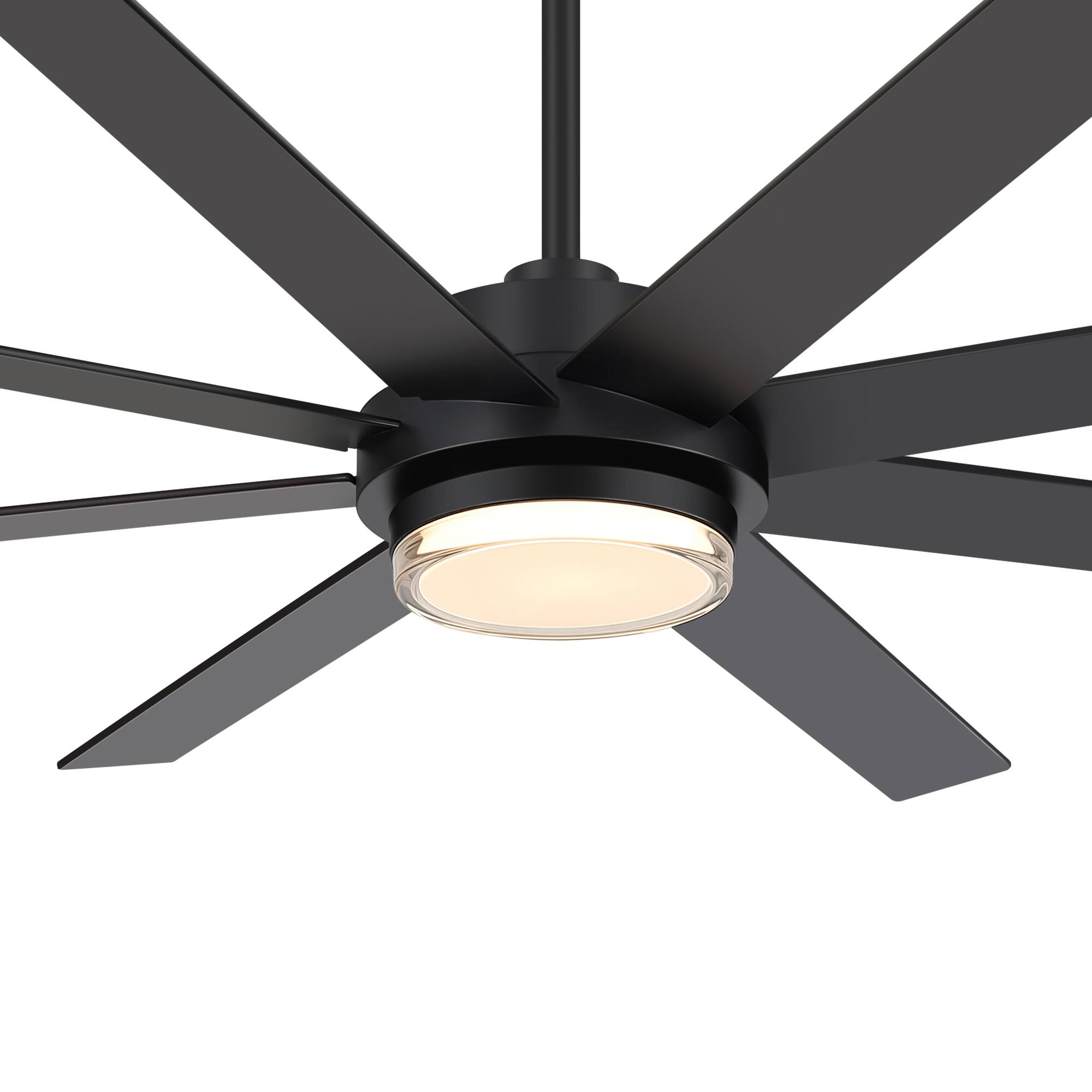 Angle. Breezary - 72-Inch Modern LED Ceiling Fan with Acrylic Light, 8 Blades, DC Motor, Remote Control, 6-Speed, Timer - Black.