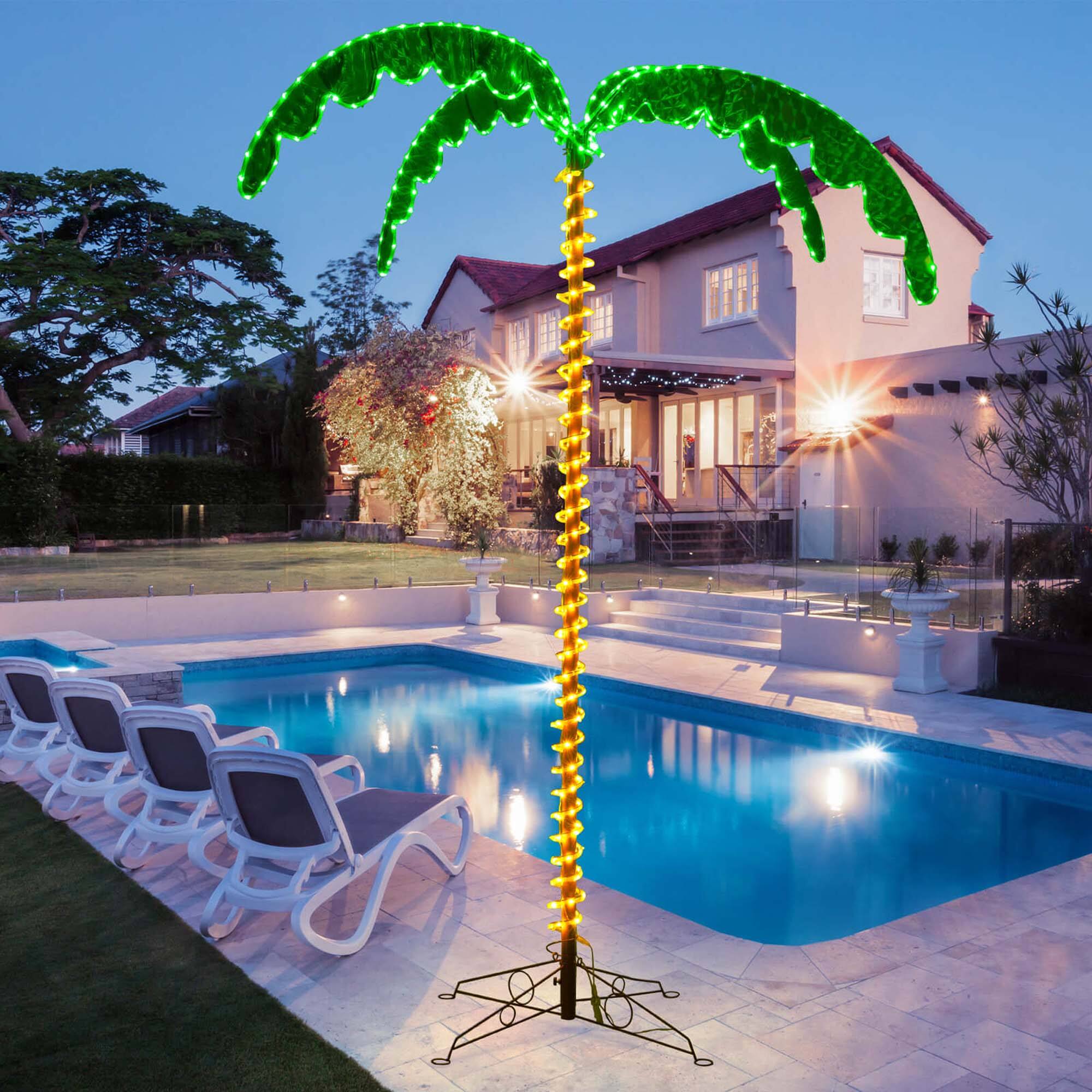 Alt View 3. Costway - Costway 7.5FT Lighted Palm Tree with 332 LED Lights Holographic Trunk and Fronds Christmas - Green.