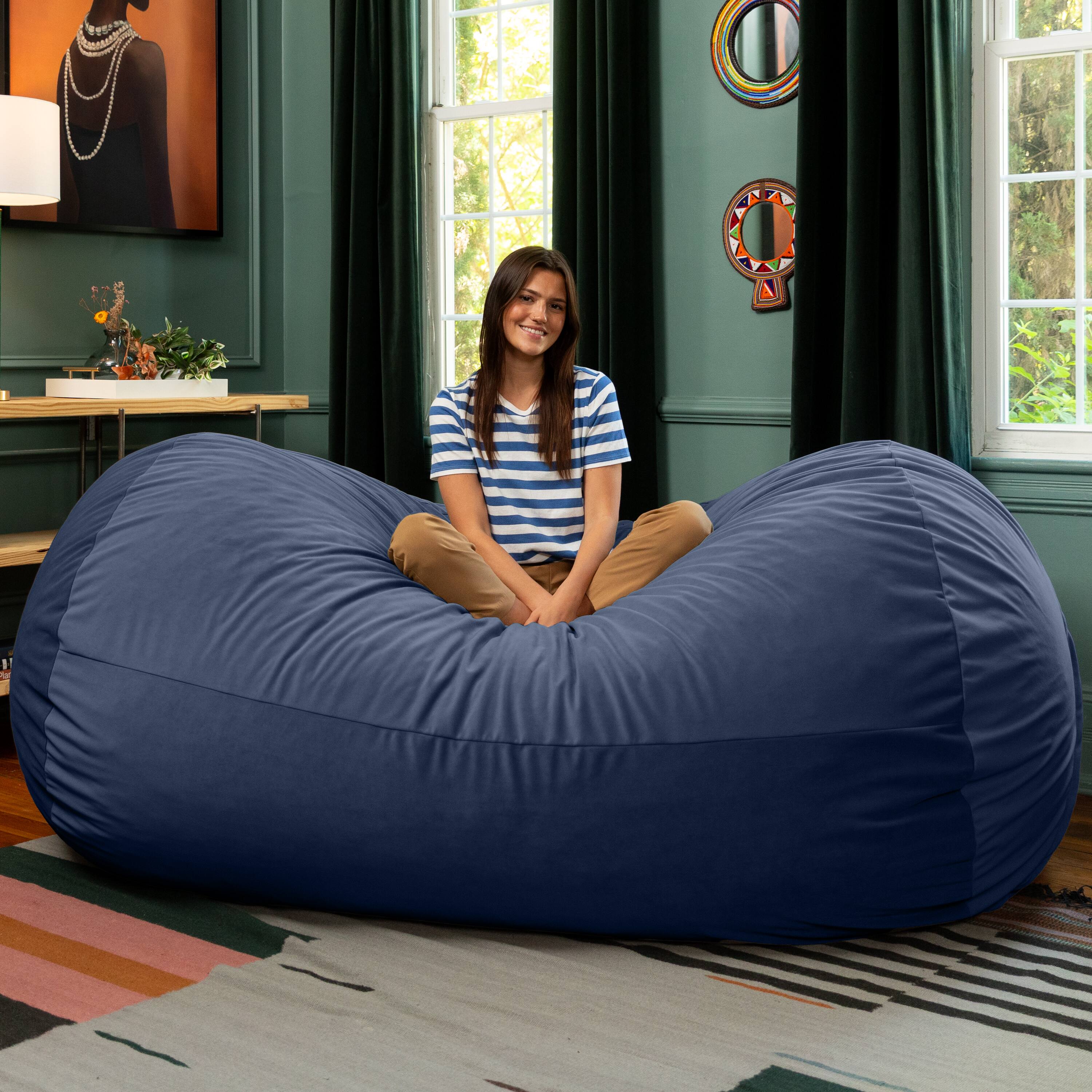 Back. Jaxx - Jaxx Grand Lounger 7 Foot Bean Bag Sofa -Lush Velvet Navy - Lush Velvet Navy.