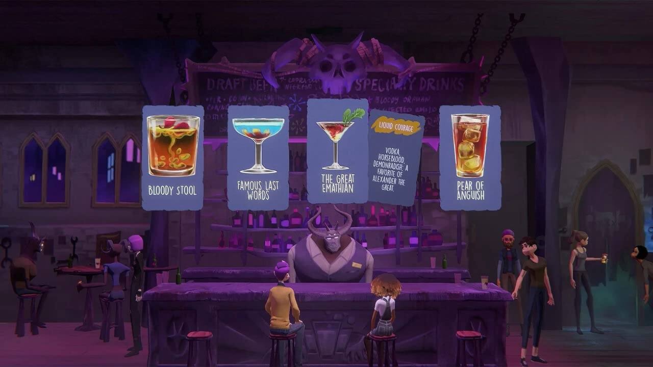 Sure, here is the corrected and grouped text from the image:

---

**SPECIALTY DRINKS**

- **BLOODY STOOL**
- **FAMOUS LAST WORDS**
- **THE GREAT EMATHIAN**
- **PEAR OF ANGUISH**

**DRAFT BEER**

- **CANM COORAVA**
- **NETKEM**

**LIQUID COURAGE**

- **VODKA HORSEBLOOD**

**DEMON RADISH**

- **A FAVORITE OF THE GREAT ALEXANDER THE EMATHIAN**

---

**SPECIALTY DRINKS**

- **BLOODY STOOL**
- **FAMOUS LAST WORDS**
- **THE GREAT EMATHIAN**
- **PEAR OF ANGUISH**

**DRAFT BEER**

- **CANM COORAVA**
- **NETKEM**

**LIQUID COURAGE**

- **VODKA HORSEBLOOD**

**DEMON RADISH**

- **A FAVORITE OF THE GREAT ALEXANDER THE EMATHIAN**

---

**SPECIALTY DRINKS**

- **BLOODY STOOL**
- **FAMOUS LAST WORDS**
- **THE GREAT EMATHIAN**
