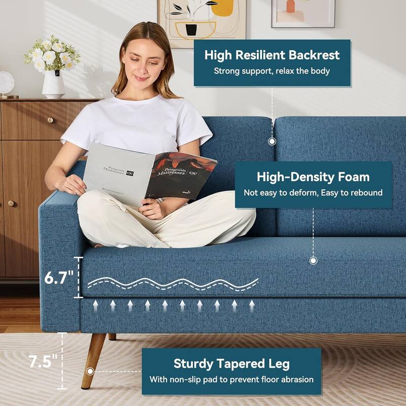 High Resilient Backrest  
Strong support, relax the body  

High-Density Foam  
Not easy to deform, Easy to rebound  

Sturdy Tapered Leg  
With non-slip pad to prevent floor abrasion  

6.7"  
7.5"