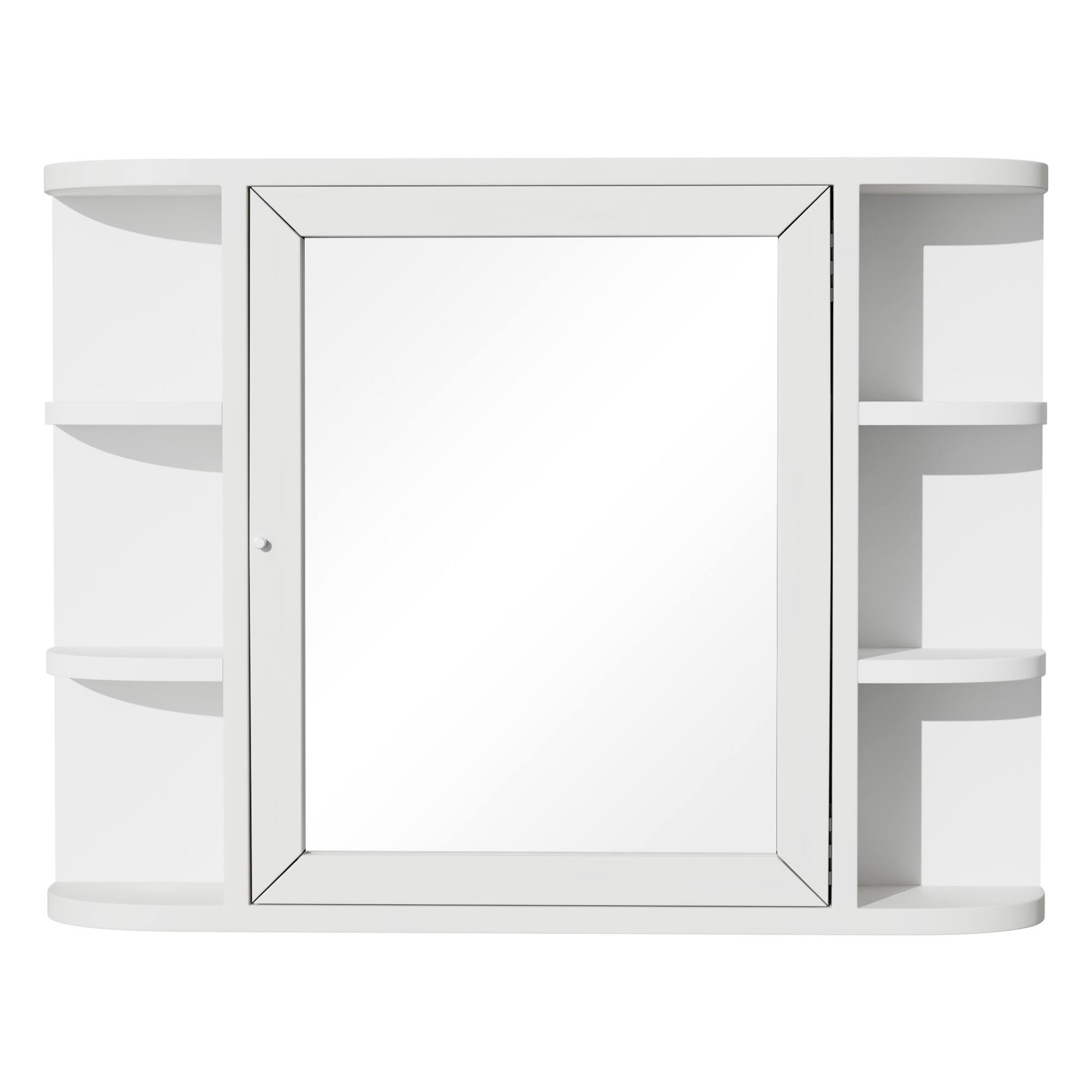 Angle. PexFix - 31." x 23." Rectangular Bathroom Mirror Medicine Cabinet with Adjustable Shelves - Wood Frame, Recessed or Surface Mount - White.