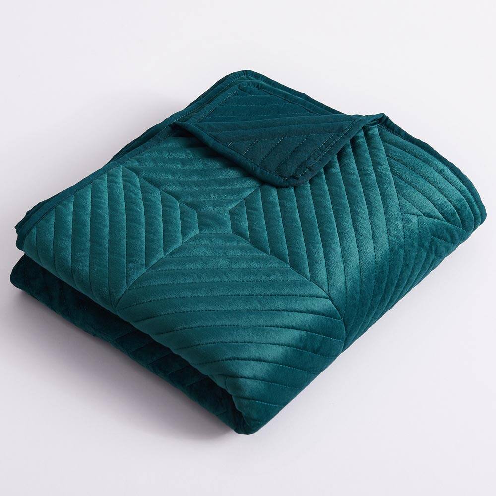 Left. BreeBe - Riviera Velvet Teal Accessory Throw - Teal.