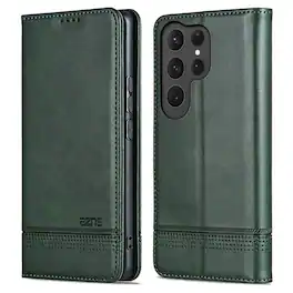 UUCOVER - PU Leather Flip Wallet Case for Samsung Galaxy S25 Ultra with Card Slots Cash Holder Shockproof Kickstand Phone Cover - Darkgreen