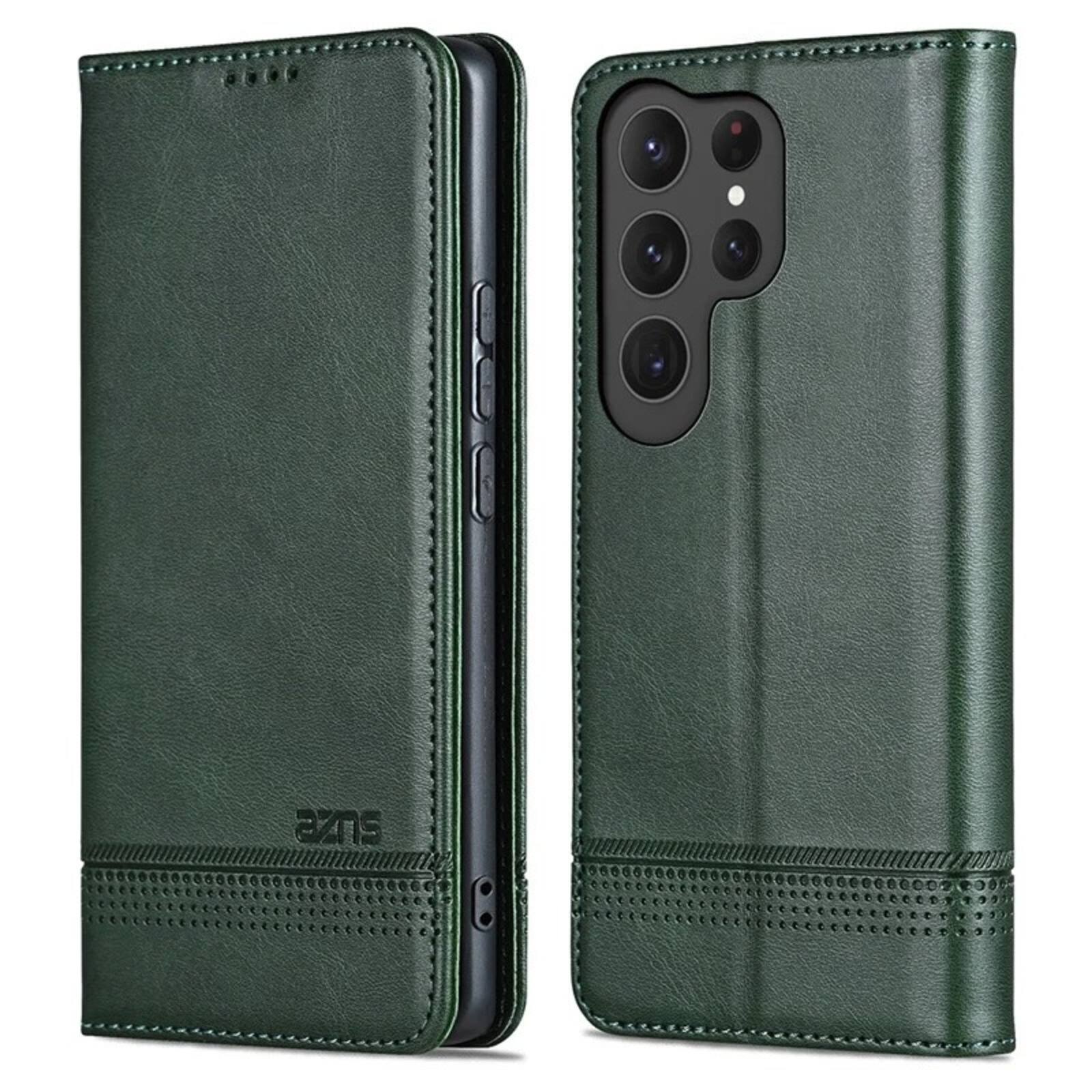 Front. UUCOVER - PU Leather Flip Wallet Case for Samsung Galaxy S25 Ultra with Card Slots Cash Holder Shockproof Kickstand Phone Cover - Darkgreen.