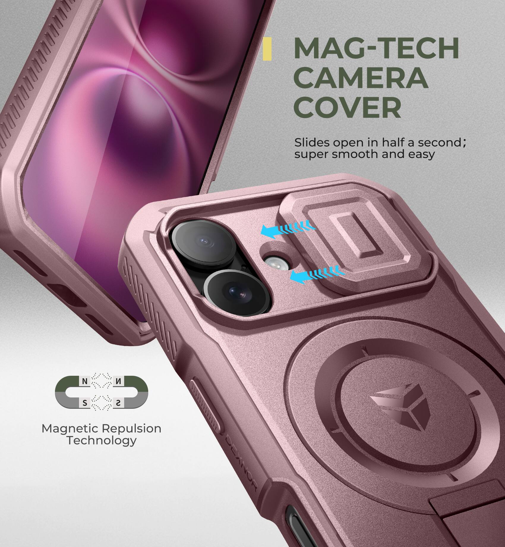 MAG-TECH CAMERA COVER Slides open in half a second; super smooth and easy

Magnetic Repulsion Technology
