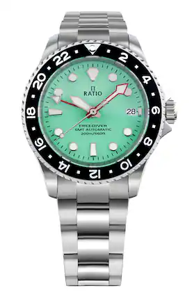 22 20 RATIO 2 4 18 16 28 FREEDIVER GMT AUTOMATIC 200m/660ft