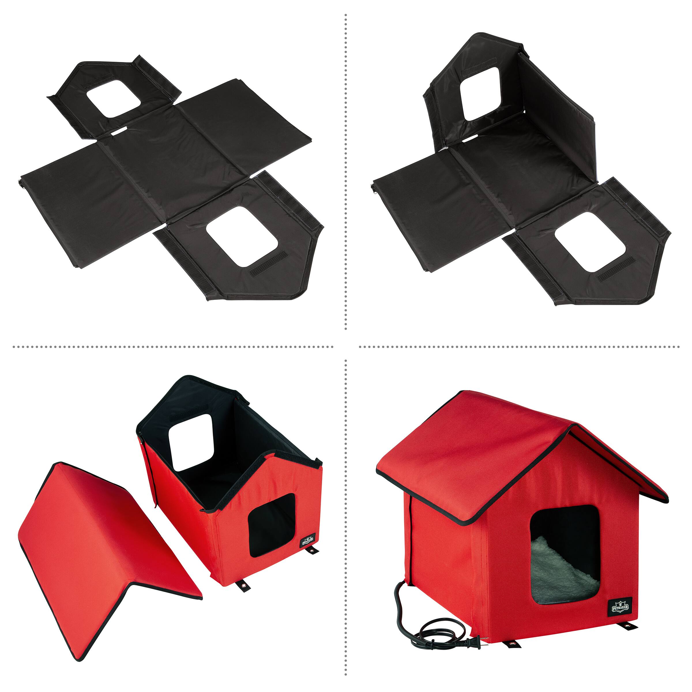 Alt View 3. PetMaker - Heated Cat House Double-Door Cat Bed with Zippered Roof, Pet Heating Pad, and Sherpa Cover for Garage or Porch.