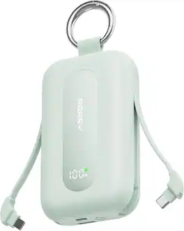 RORRY - CharmGo 20000mAh Portable Charger, 30W Power Bank, 4-in-1, Built-in Cables, LCD, Keychain, for iPhone - Green