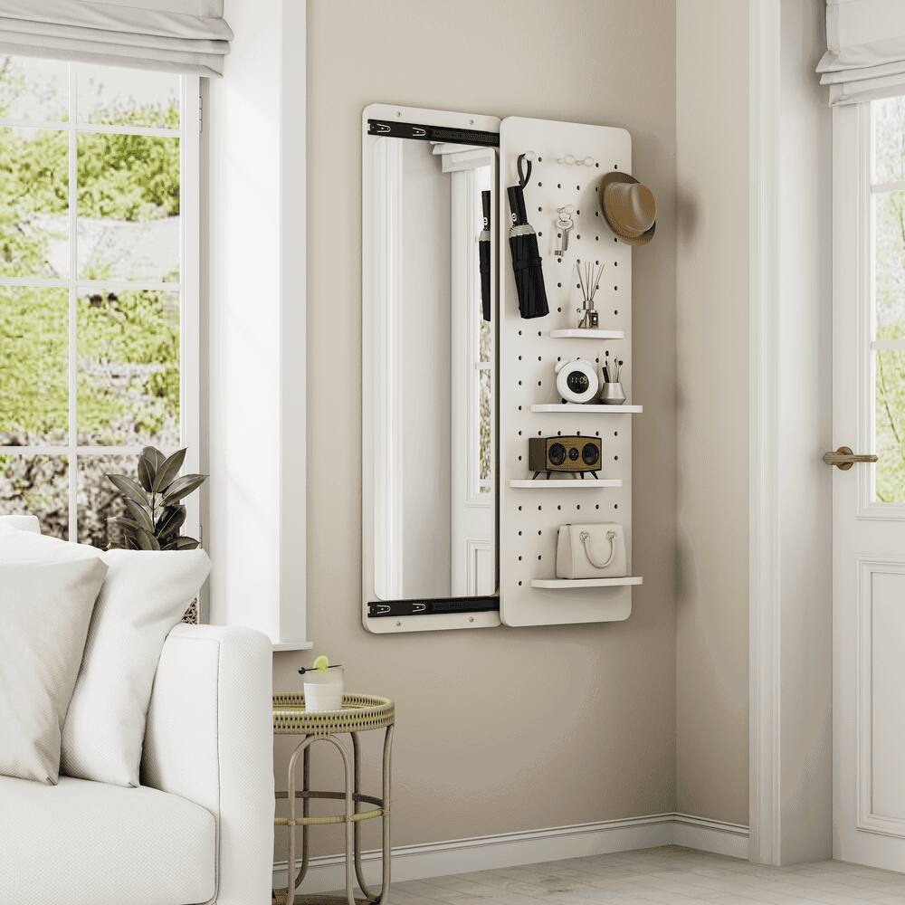 Alt View 1. Kadyn - 47.6"x15.7" Wall-Mounted Full Length Mirror with Shelf & Hook, Practical Decor for Bedroom/Living Room/Entrance, White.