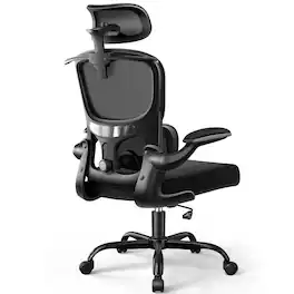 Brick Attic - Ergonomic Office Chair with Adjustable Headrest and Flip-Up Arms, High Back Mesh Desk Chair with Lumbar Support - Black