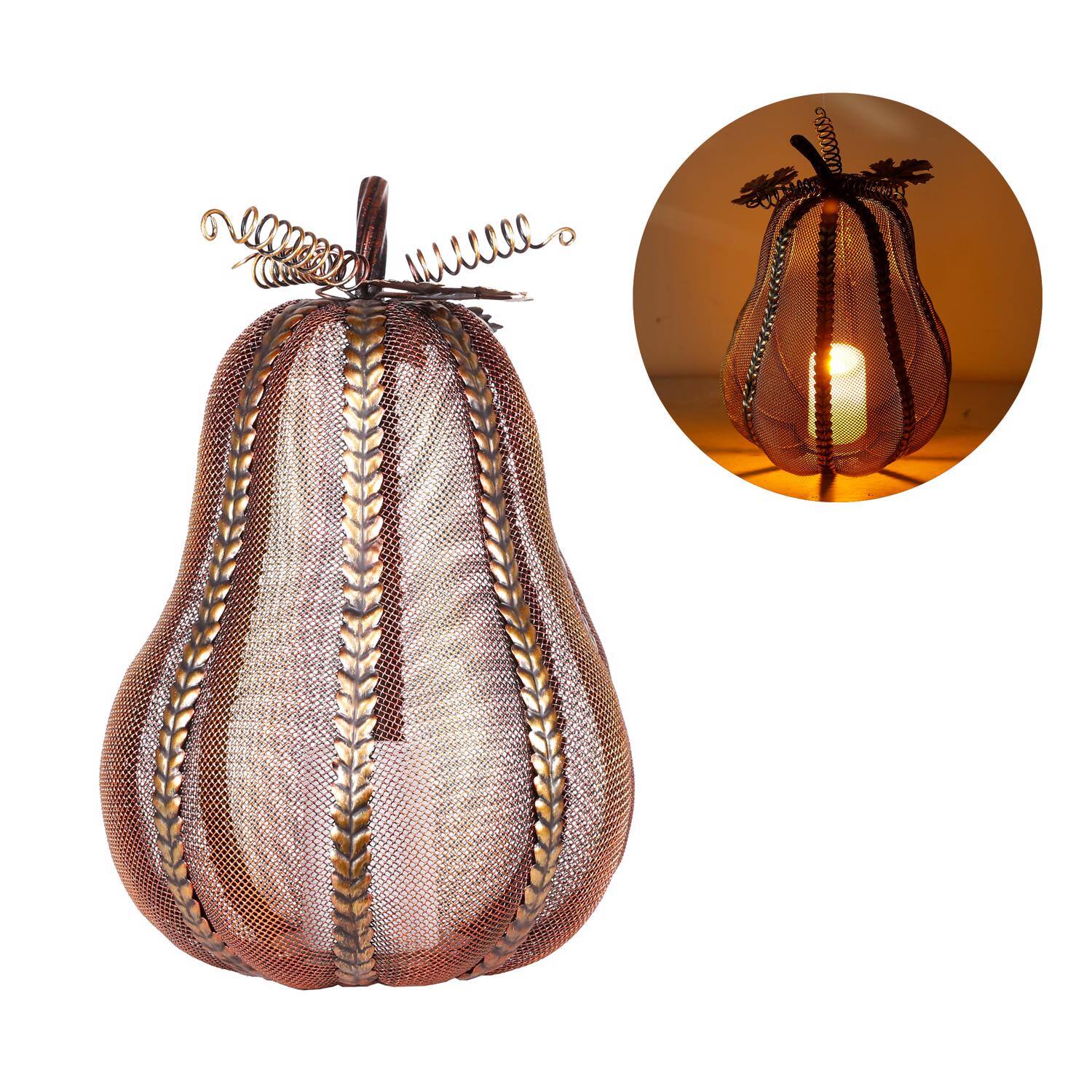 Front. Alpine - Alpine Warm White 12 in. LED Pumpkin With Candle Halloween Decor - Brown.