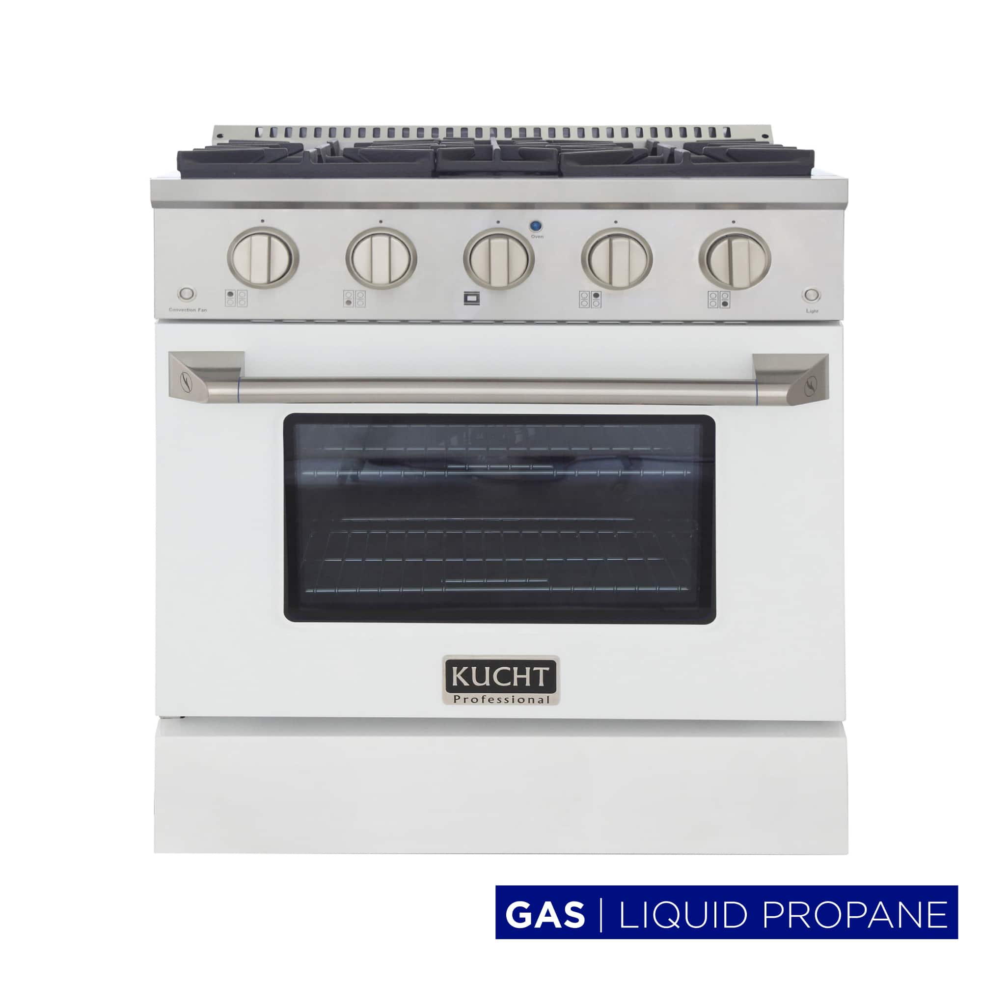 Kucht - 30 in. 4.2 cu. ft. Propane Gas Range with Sealed Burners and Convection Oven in White - White