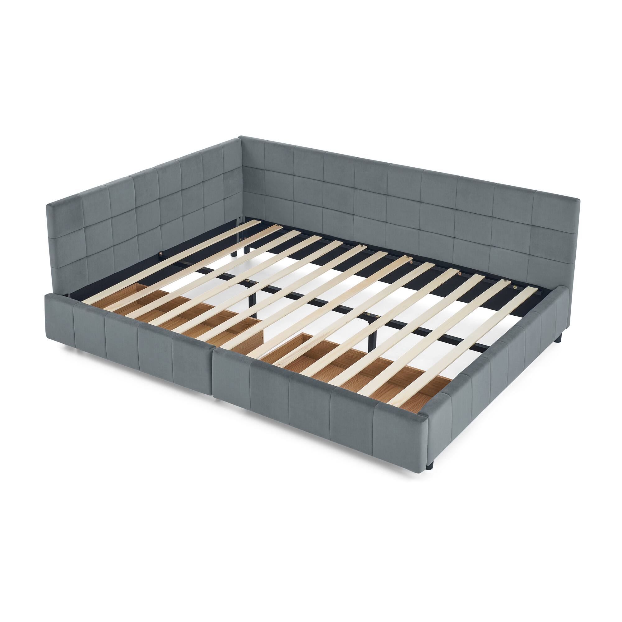 Alt View 1. Anysun - Queen Velvet Tufted Storage Bed Frame - Sofa Bed with Backrest & Armrests for Bedroom or Living Room - Grey.