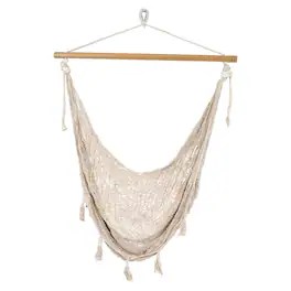 Sunnydaze - Extra Large Mayan Cotton/Nylon Rope Hammock Chair - Beige