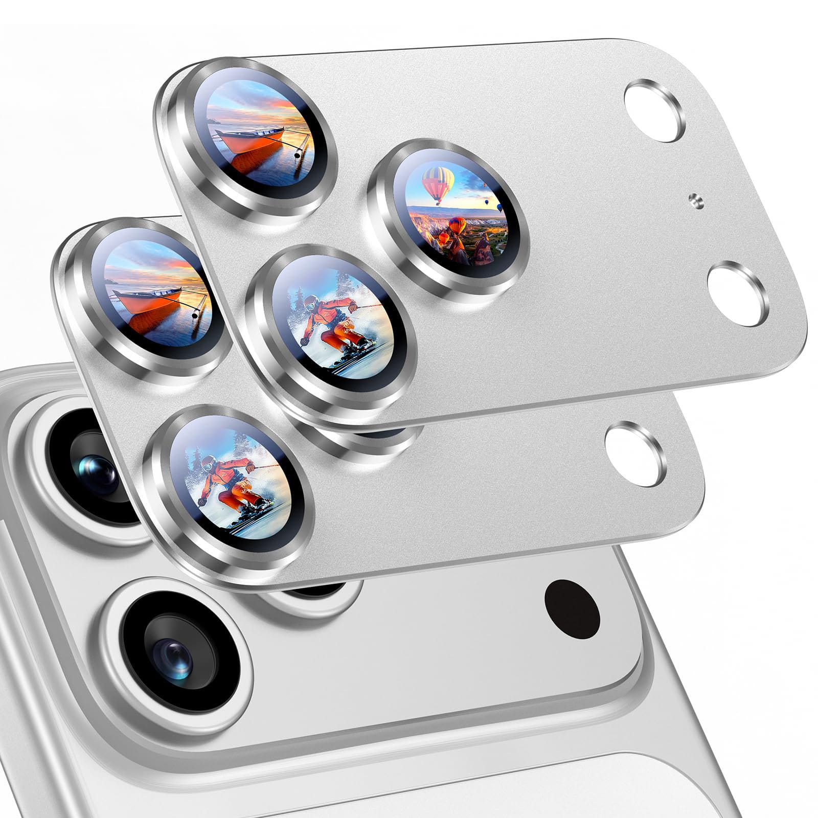 Dteck - 2 Pack Camera Lens Protectors for iPhone 17 Pro Max, Strong Adsorption Metal Tempered Glass Rear Camera Cover - Silver