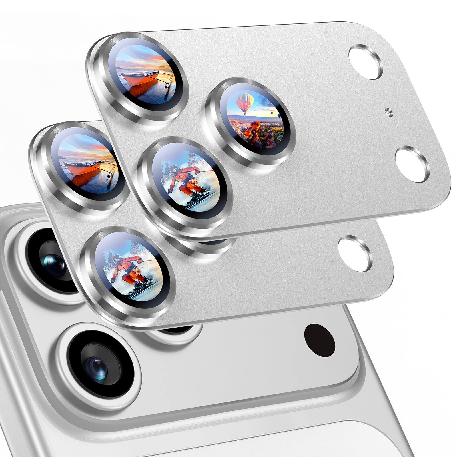 Dteck - 2 Pack Camera Lens Protectors for iPhone 17 Pro Max, Strong Adsorption Metal Tempered Glass Rear Camera Cover - Silver