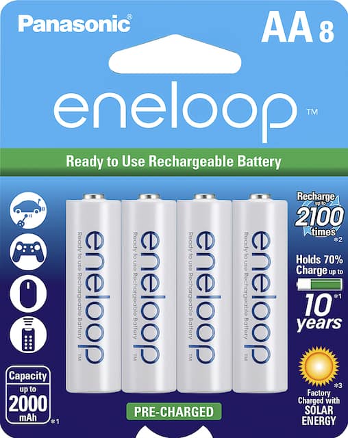 Panasonic Eneloop Pro BK-3HCCA8BA Pre-Charged Nickel Metal Hydride AA  High-Capacity Rechargeable Batteries, 8-Battery Pack