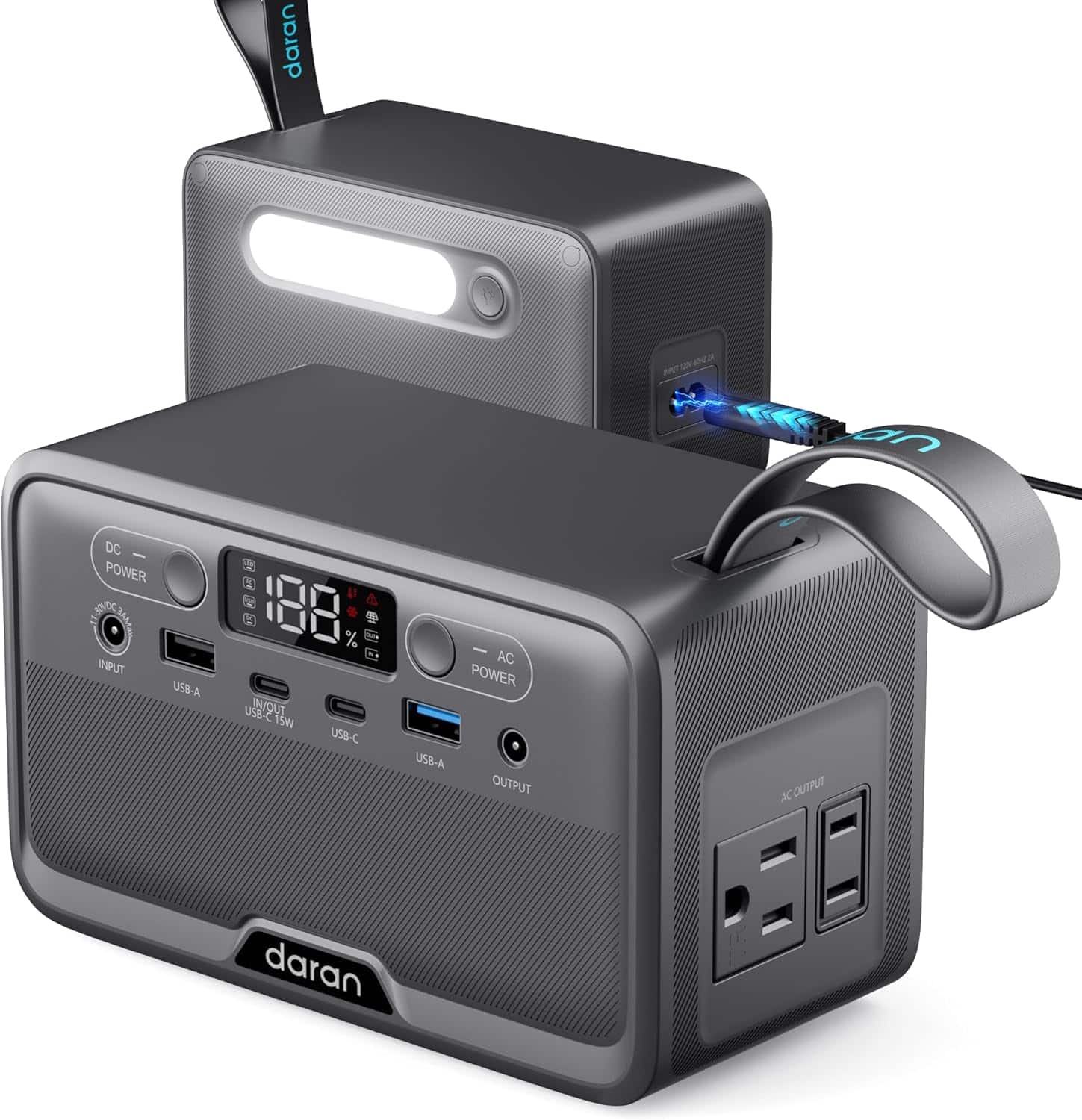 DaranEner - R100 Portable Power Station 89.6Wh LiFePO4 Battery, 100W Pure Sine Wave AC Output 7 Output Ports, USB-C PD Fast Charging (89.6 Wh Capacity) - Gray