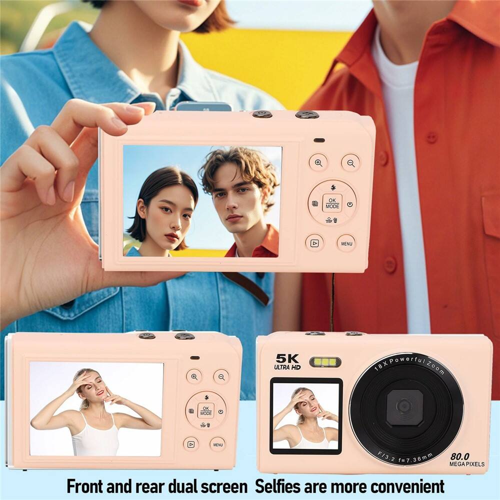 OK MODE MENU  
5K ULTRA HD  
18X Powerful Zoom  
F/3.2  
f=7.36mm  
80.0 MEGAPIXELS  
Front and rear dual screen  
Selfies are more convenient