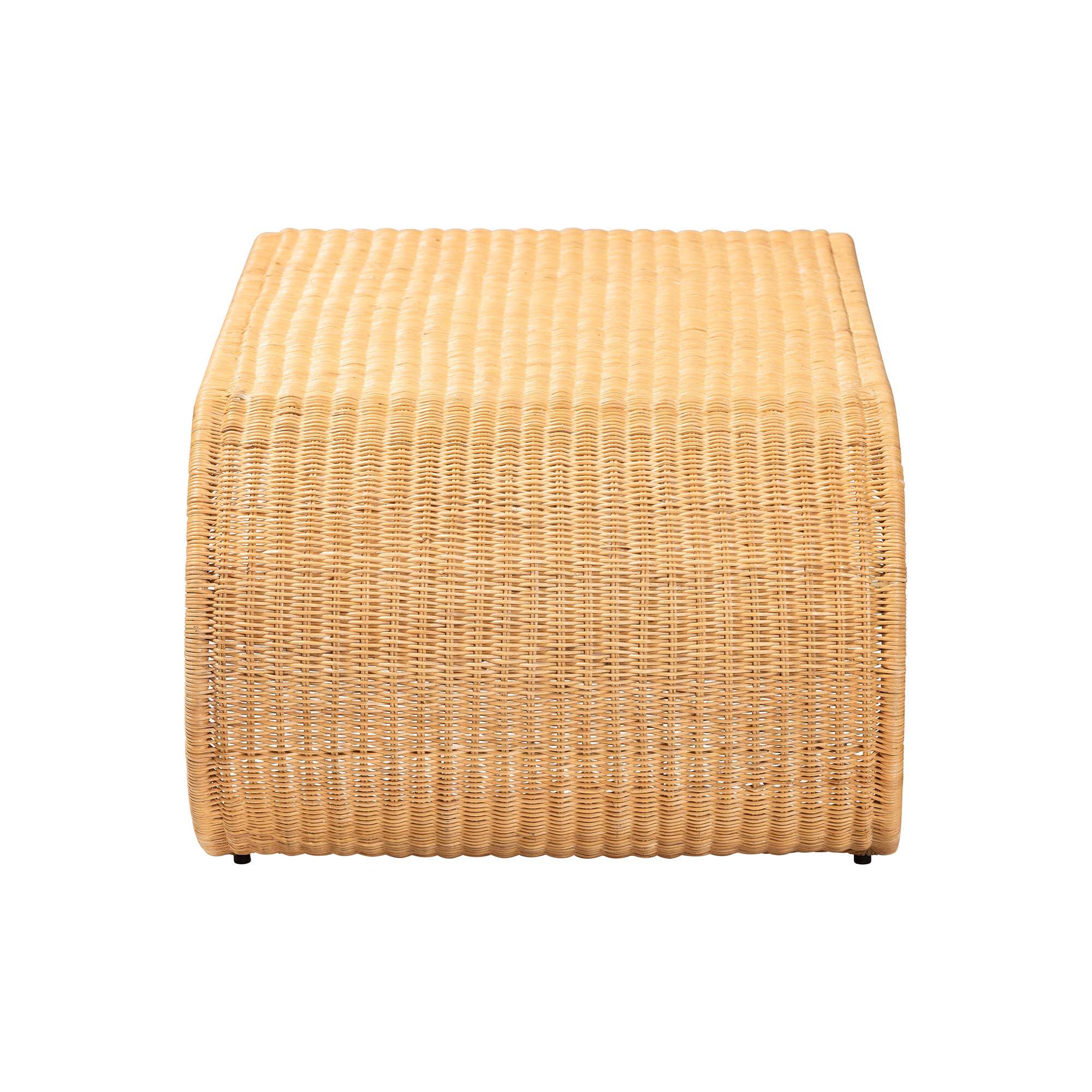 Left. bali & pari - Palm Waterfall Natural Rattan Coffee Table - Handwoven Wicker Centerpiece with Curved Silhouette for Living Room - Light Honey.
