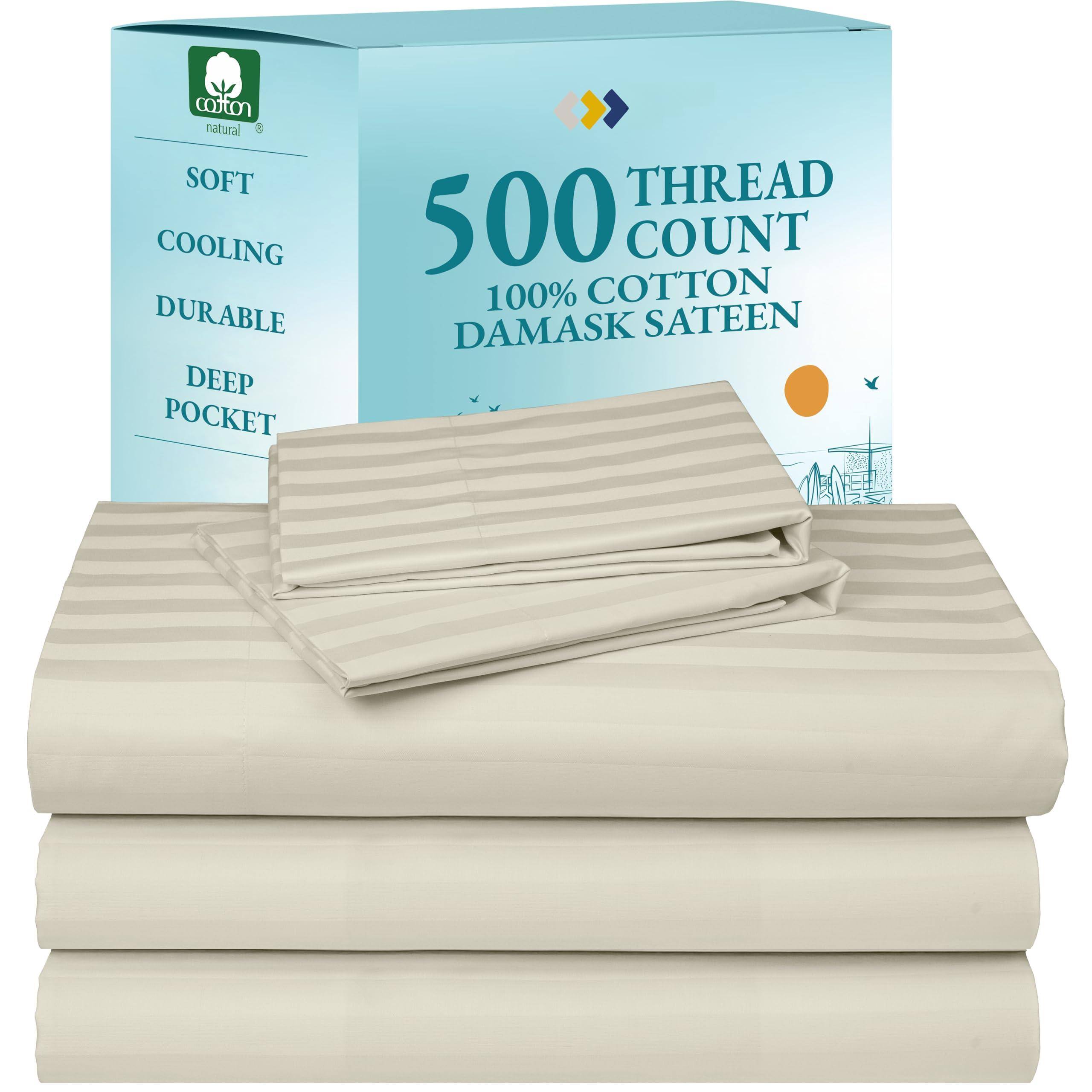 04 - Ivory Striped Split King Sheet Set