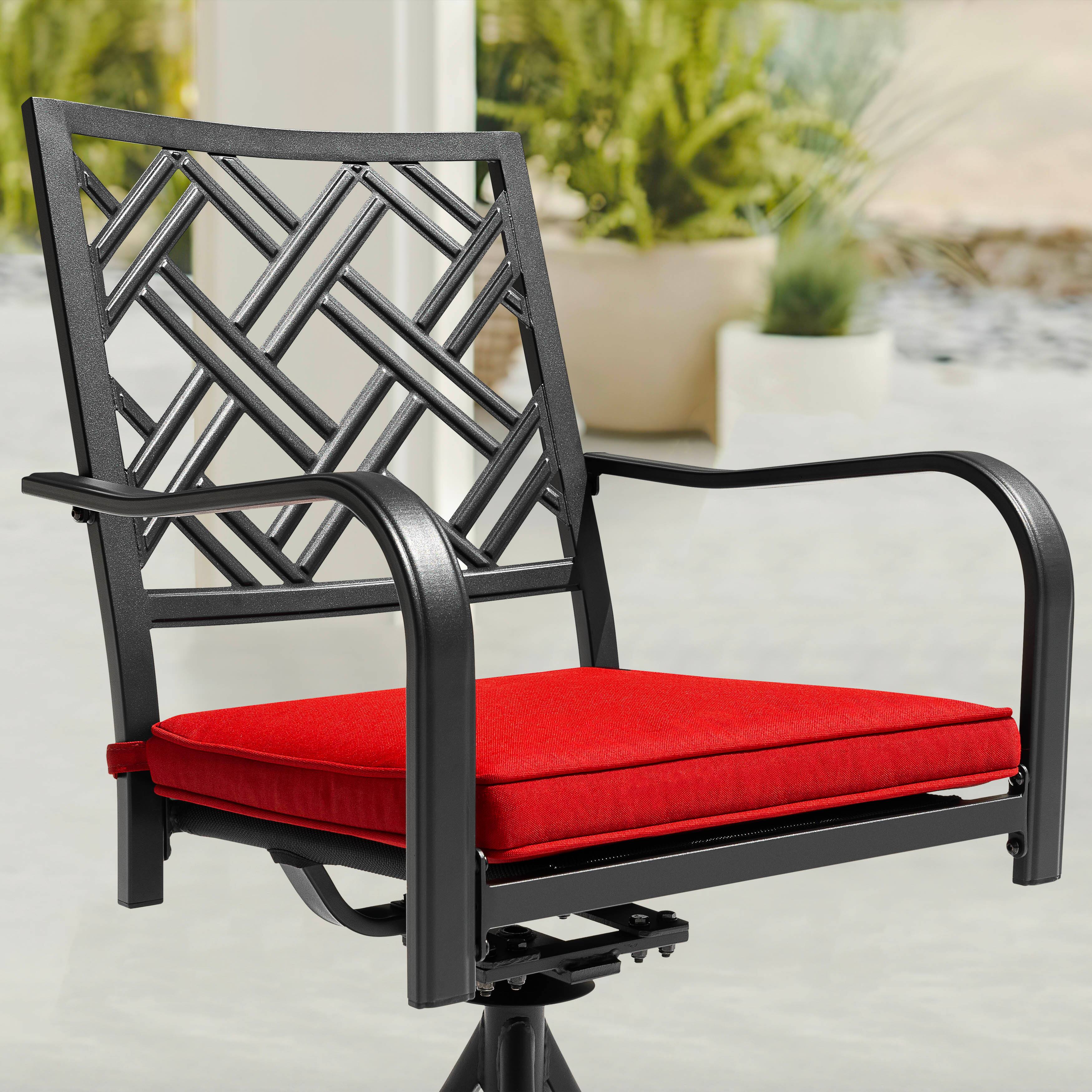 Angle. Nuu Garden - Outdoor 2-Piece Dining Chairs, 360-Degree Rotation and Cushions - Black and Red.
