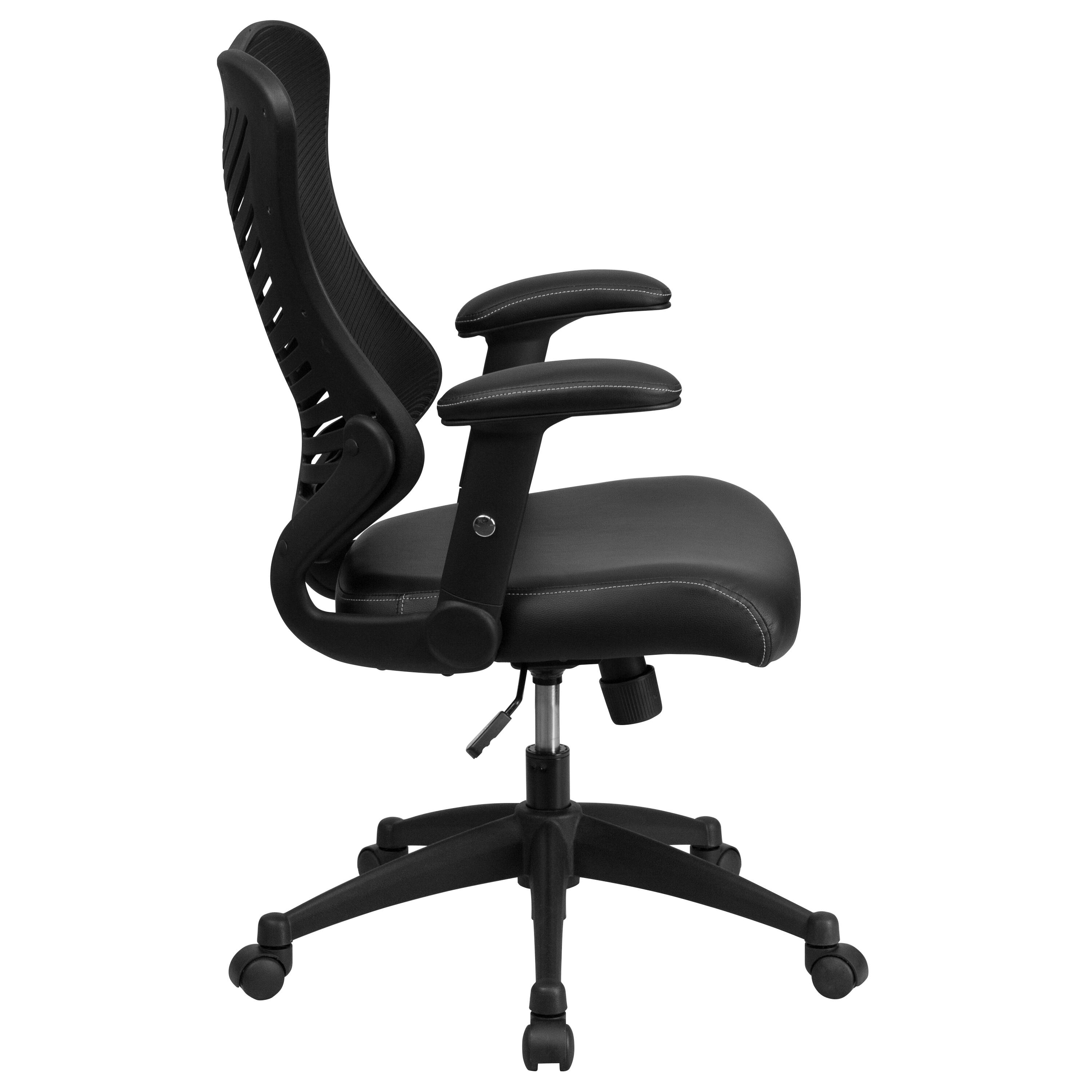 Alt View 6. Emma + Oliver - High Back Designer Mesh Executive Ergonomic Office Chair w/ Adjustable Arms - Black Mesh & LeatherSoft.