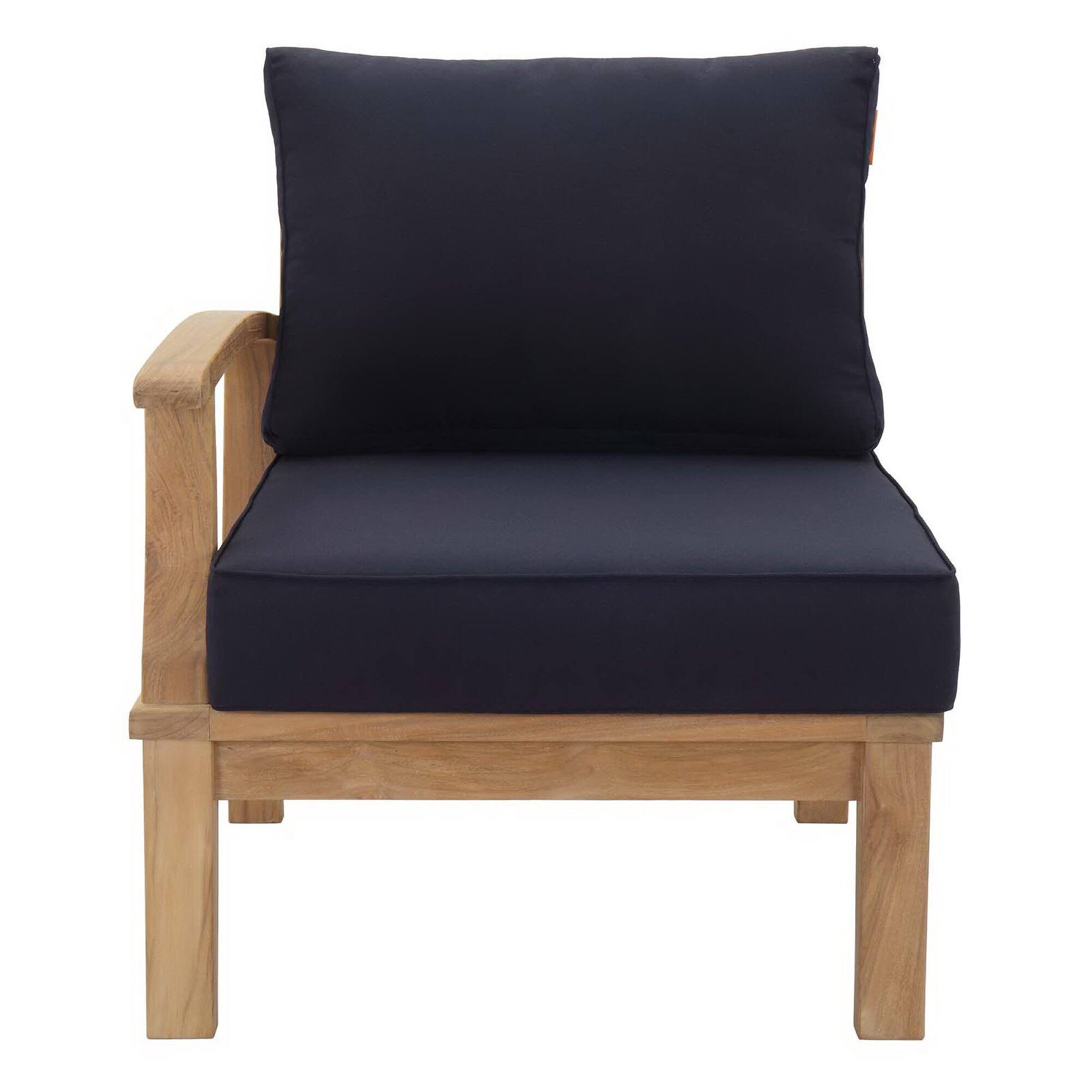 Alt View 5. Modway - Marina Outdoor Patio Teak Left-Facing Sofa by Modway - Natural Navy.