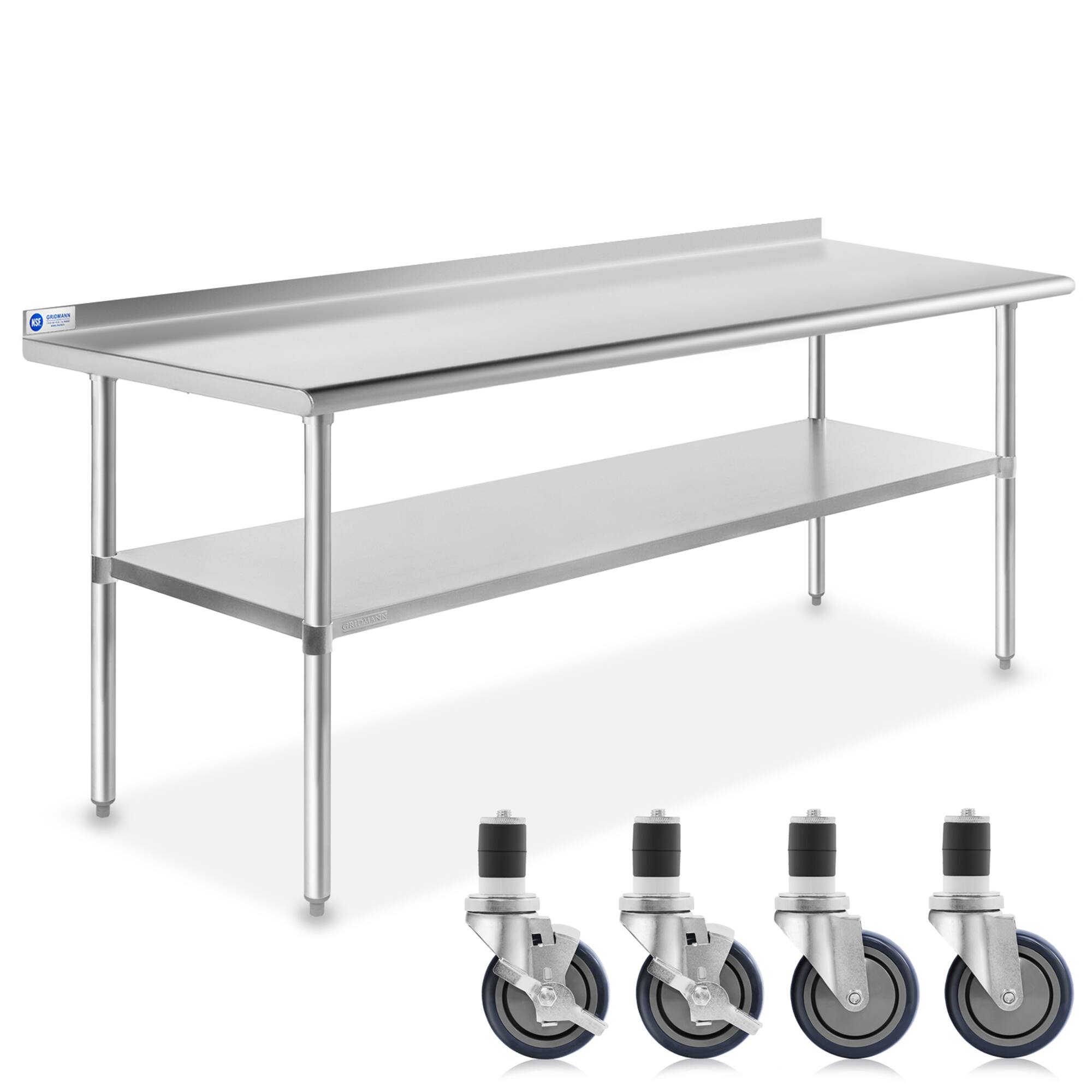 Front. GRIDMANN - 72 x 30-in NSF Stainless Steel Table with 4 Casters - Silver.