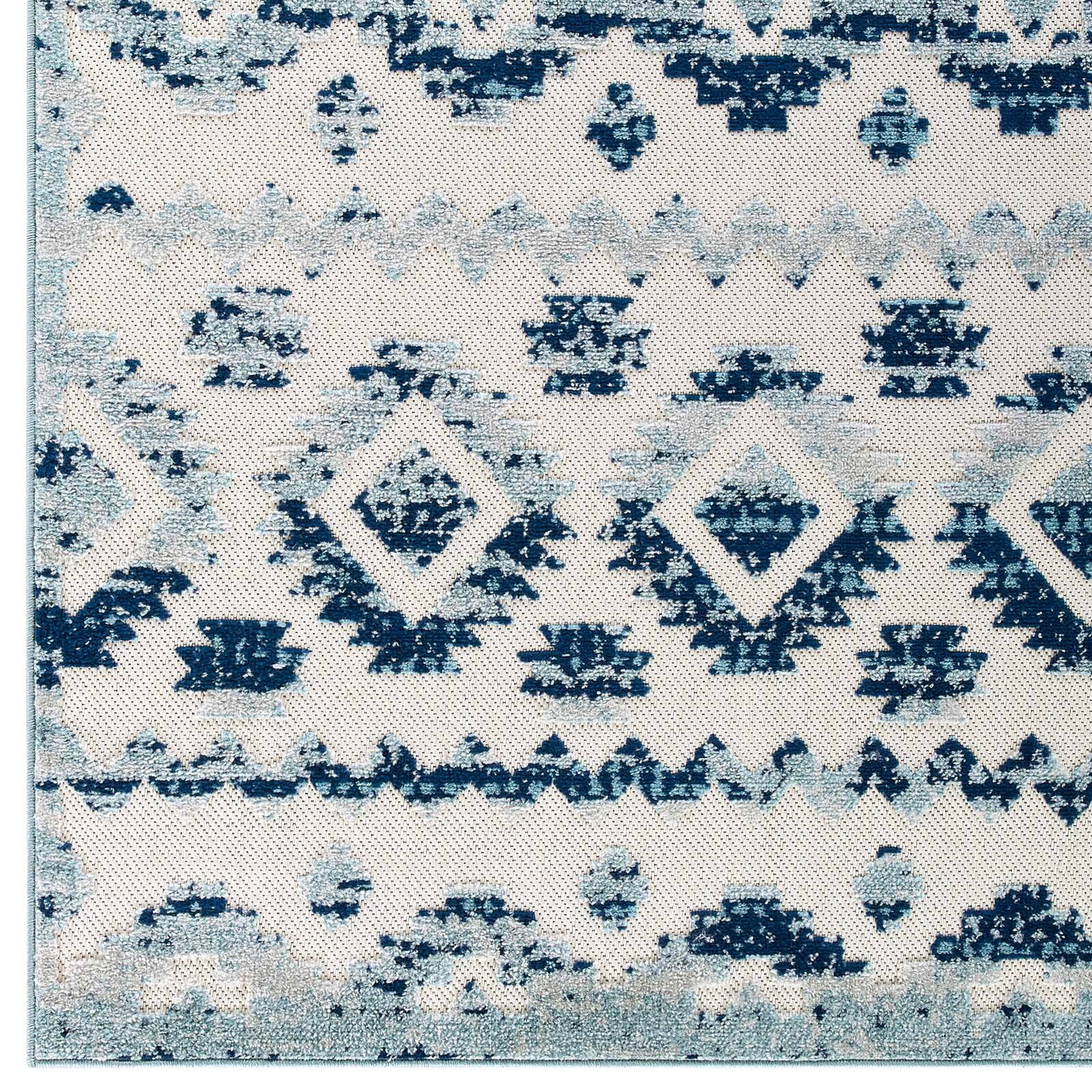 Alt View 2. Modway - Reflect Takara Abstract Diamond Moroccan Trellis Indoor and Outdoor Area Rug - Ivory and Blue.